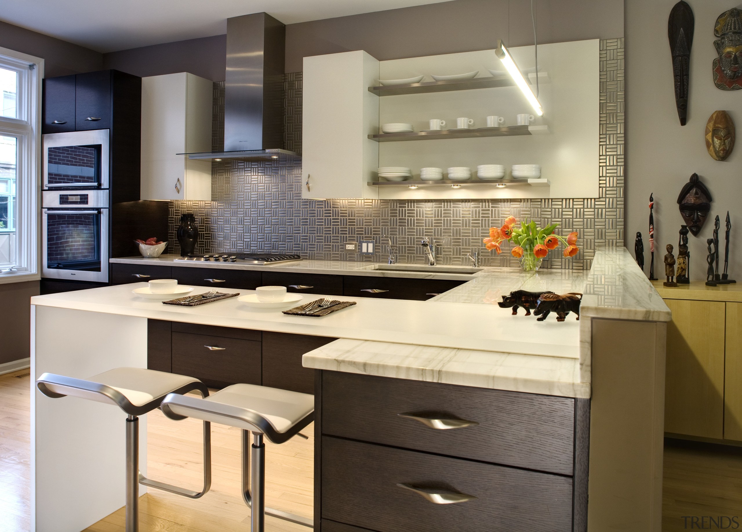 View of a remodelled kitchen which is adjacent cabinetry, countertop, cuisine classique, home appliance, interior design, kitchen, kitchen appliance, kitchen stove, room, brown, orange