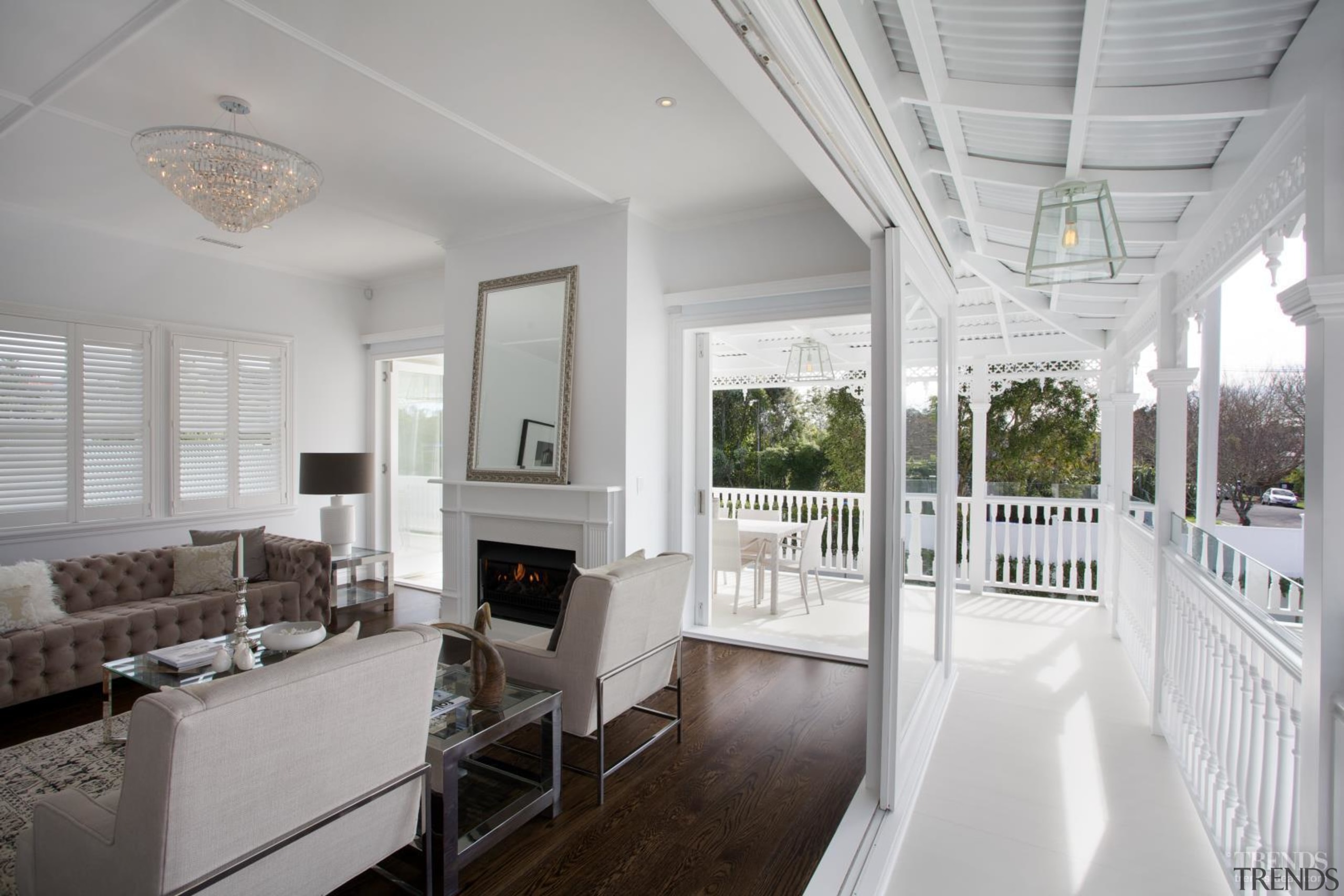 Grand affair – classic weatherboards, filigree detailing and ceiling, daylighting, estate, floor, home, house, interior design, living room, property, real estate, room, window, gray