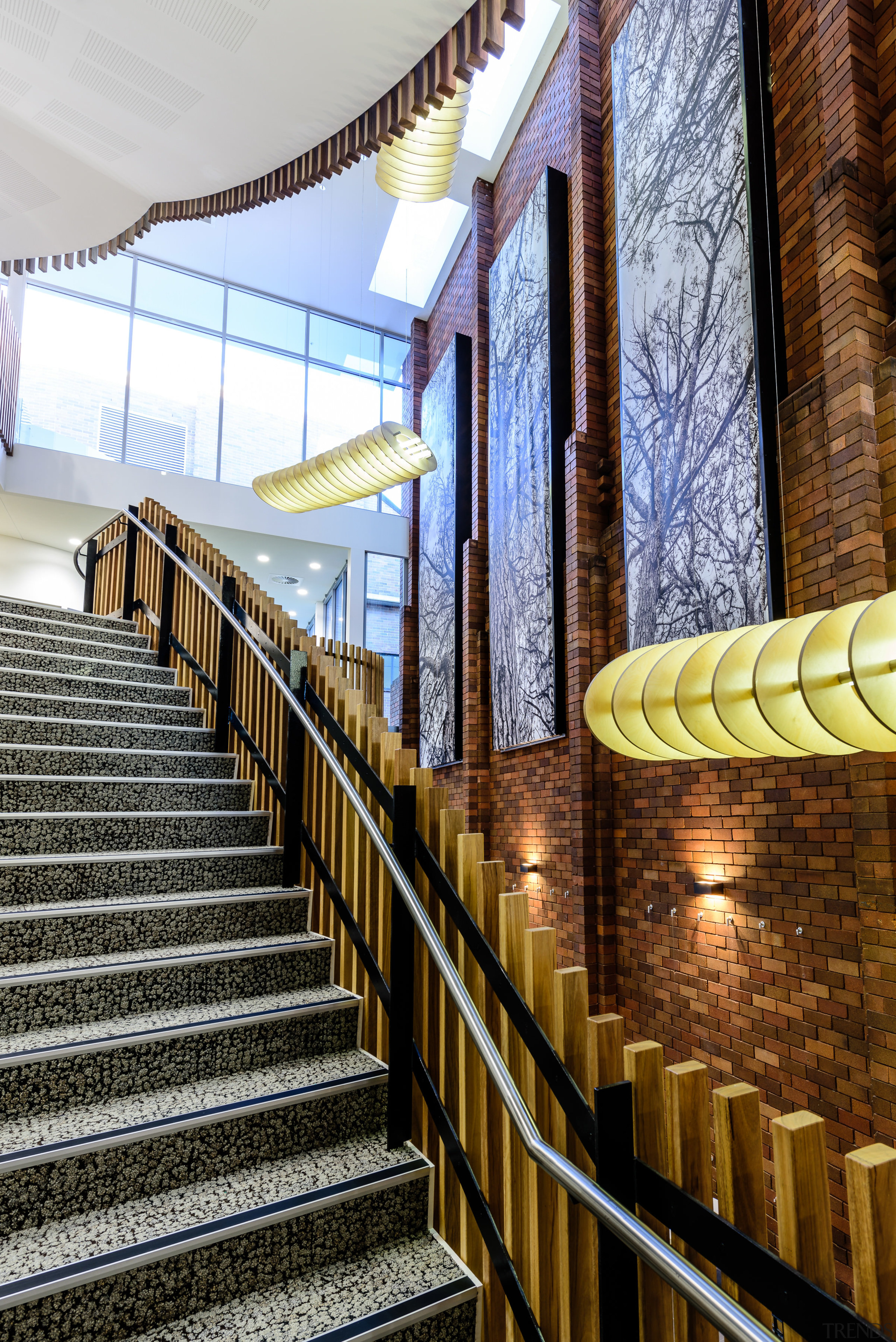 The Rockdale Library repurposes the adjacent historic Rockdale architecture, building, stairs, wood, brown