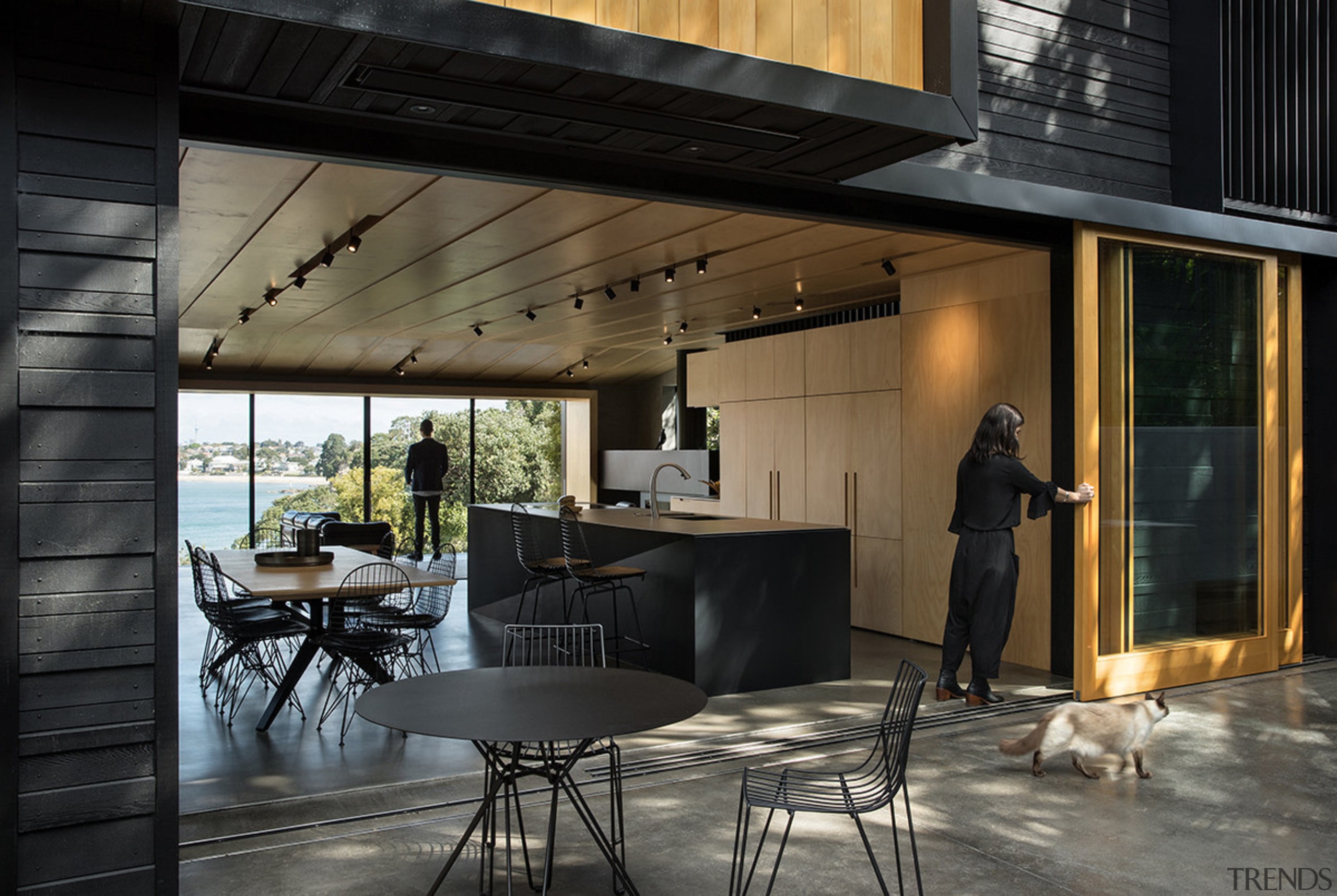 Simple shapes and a two-tone material palette, give architecture, furniture, house, interior design, table, black, McNaughton Windows & Doors,  Strachan Architects,  KWC Taps, 