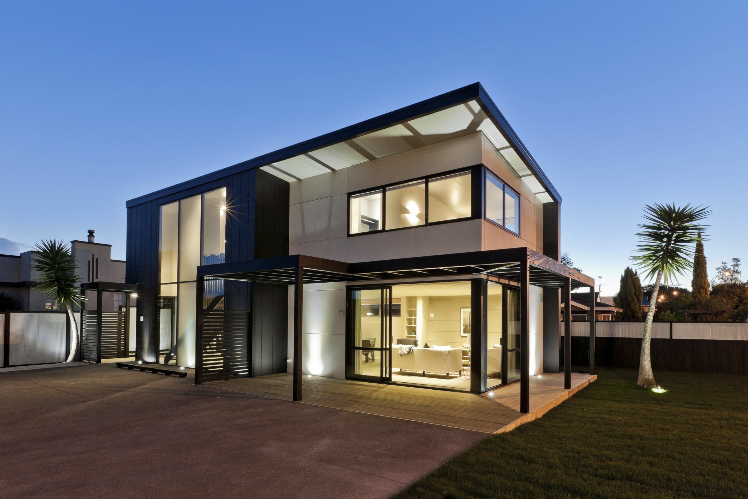 Outside the square  Smarter Smaller Home interiors architecture, building, elevation, estate, facade, family car, home, house, property, real estate, residential area, teal