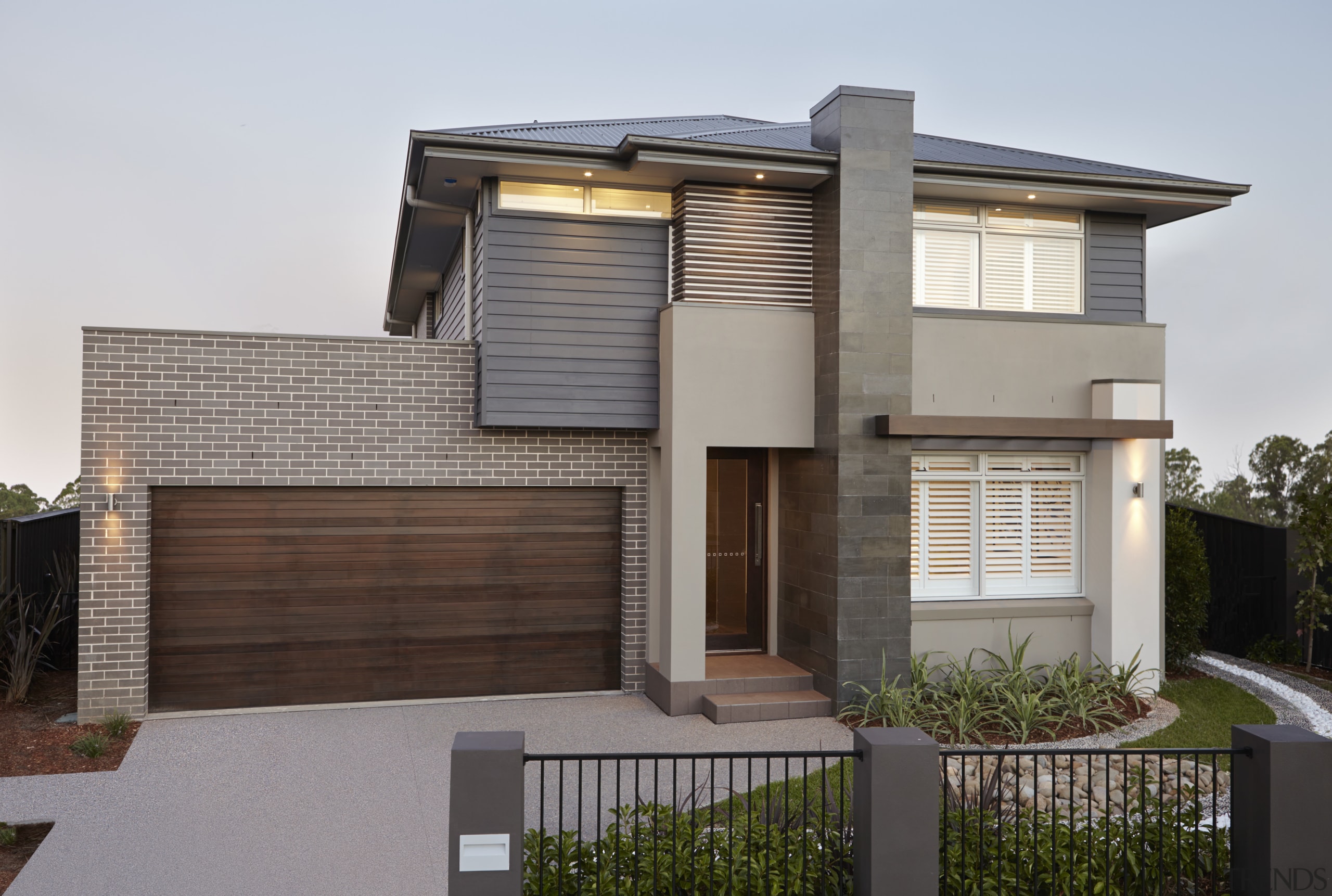 Refined street appeal  the Kempsey design from architecture, building, elevation, estate, facade, home, house, official residence, property, real estate, residential area, siding, gray, brown, white