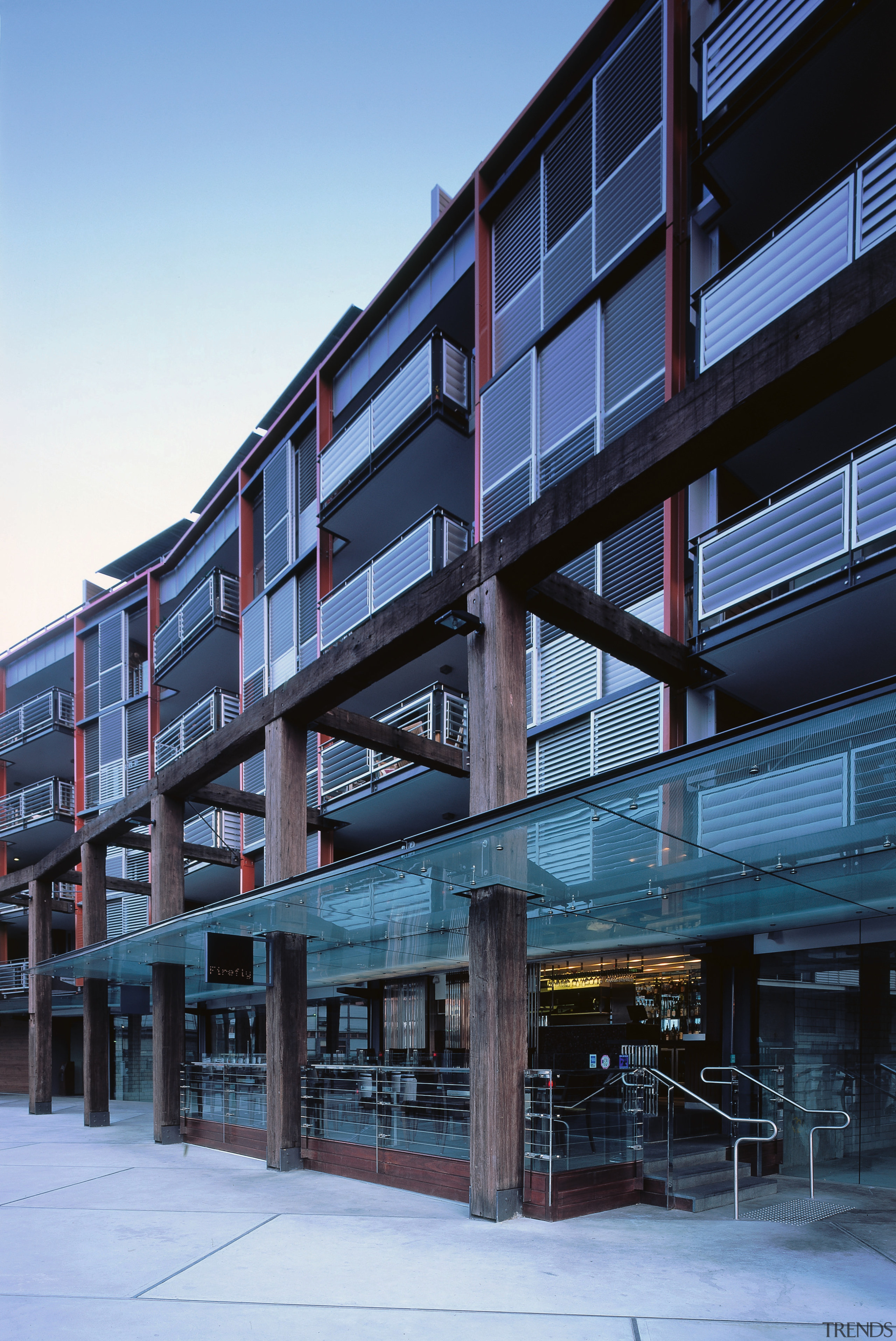 View of the front entrance - View of apartment, architecture, building, commercial building, condominium, corporate headquarters, facade, house, metropolitan area, mixed use, neighbourhood, real estate, residential area, sky, window, teal, black