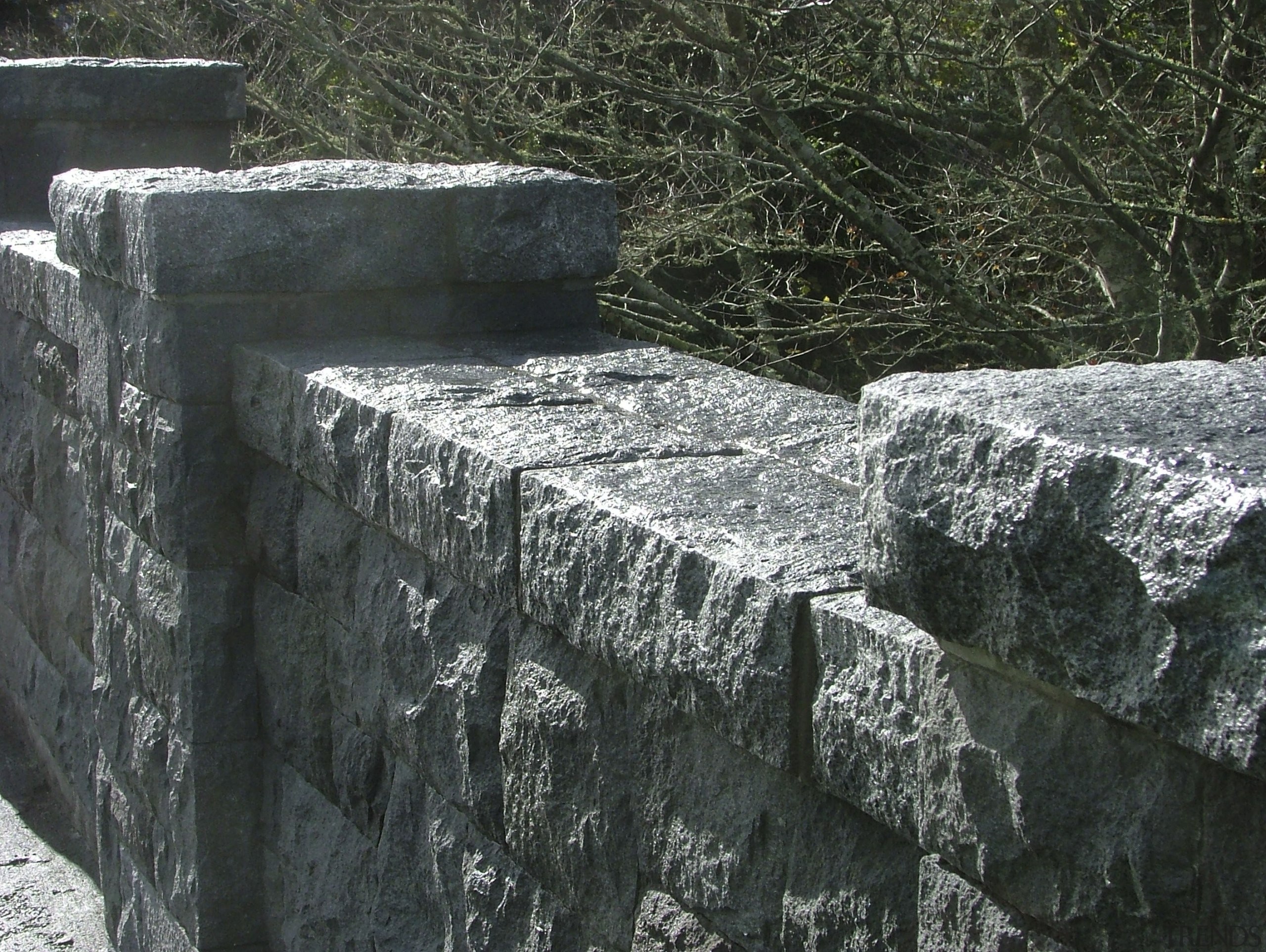 View of the stone balustrade of the Victoria grass, rock, stone wall, wall, black