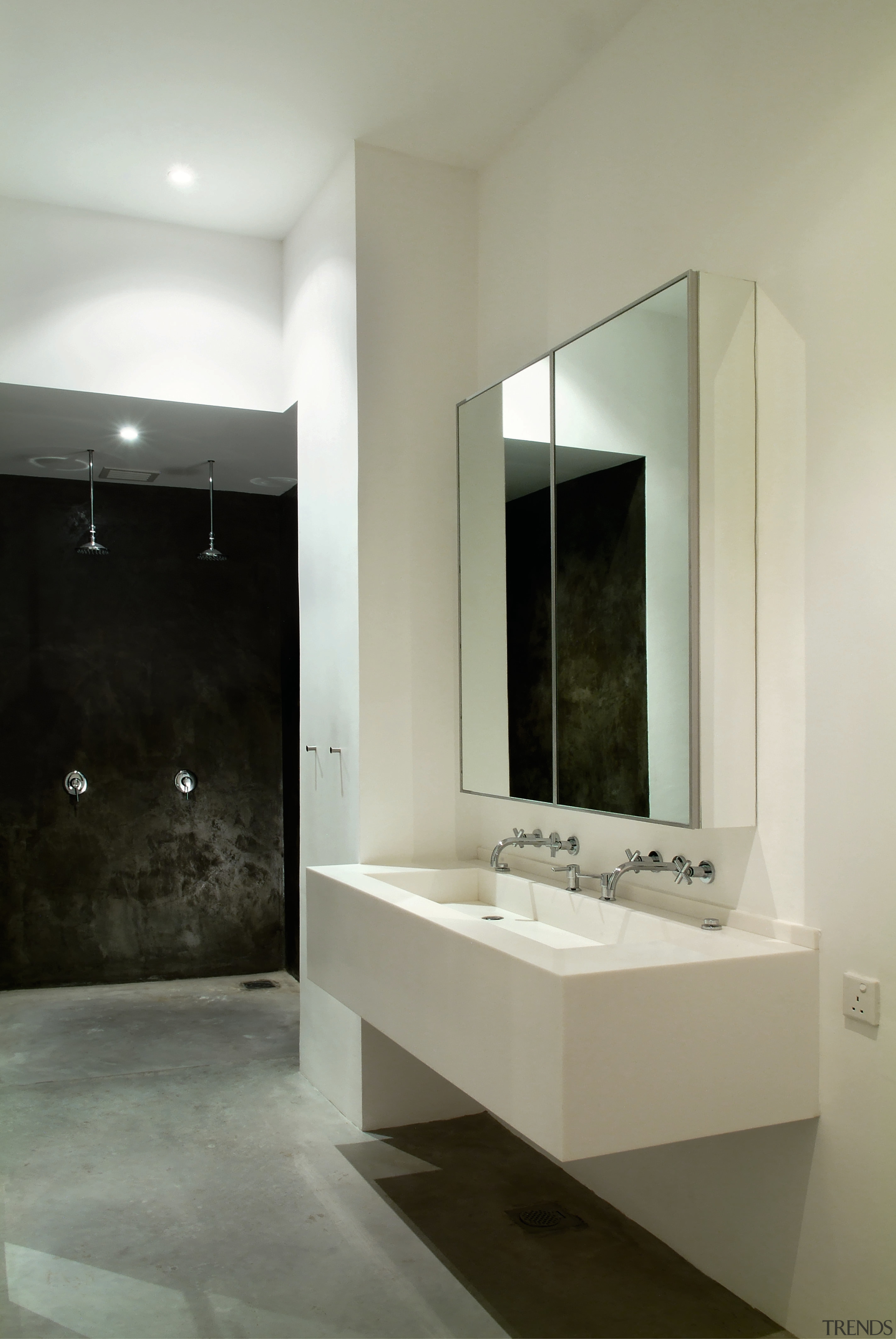 the master bathroom os open to the master architecture, bathroom, bathroom accessory, bathroom cabinet, floor, interior design, room, sink, gray