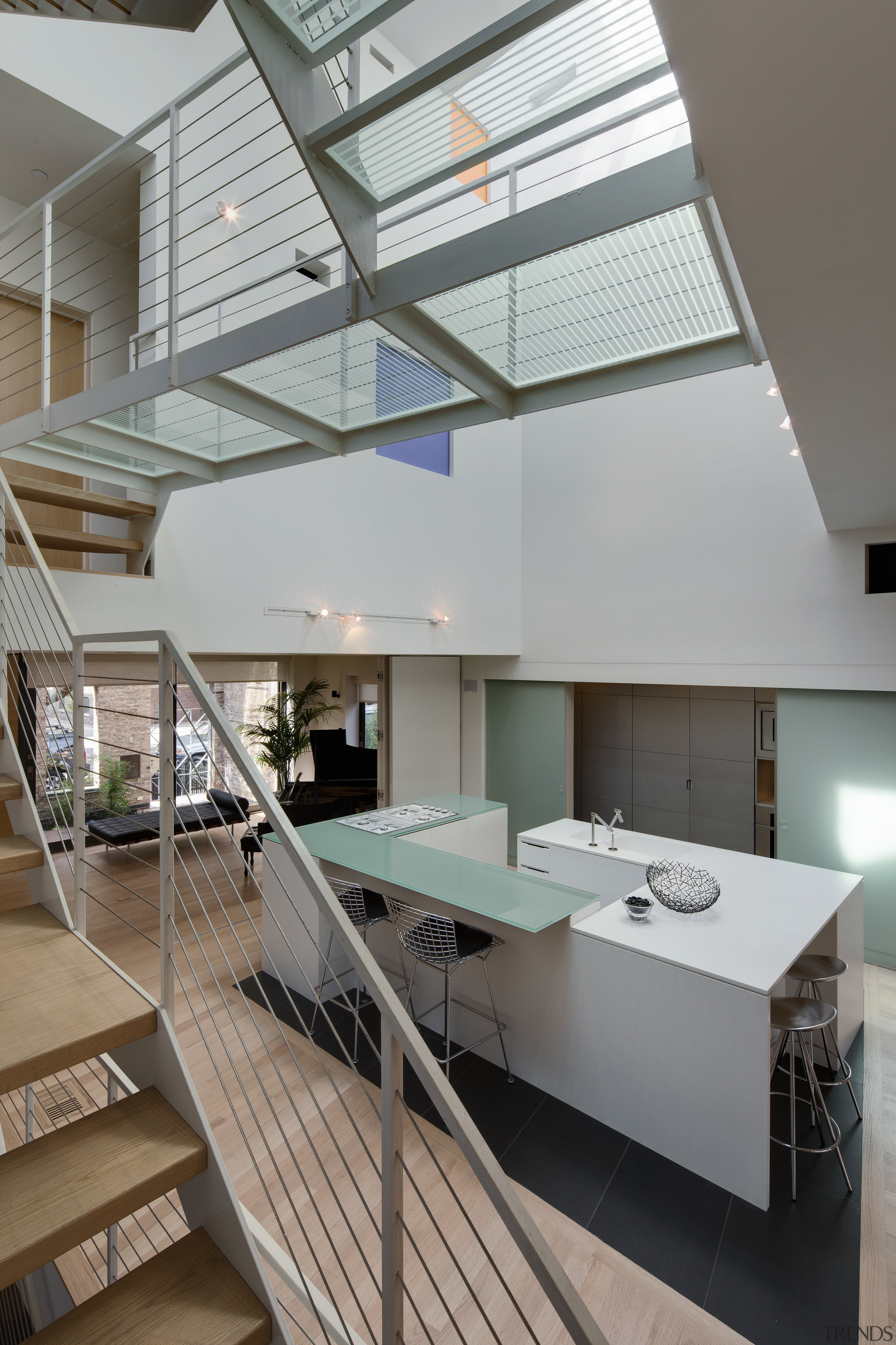 View of contemporary home within a 3-storey atrium architecture, ceiling, daylighting, glass, house, interior design, product design, gray