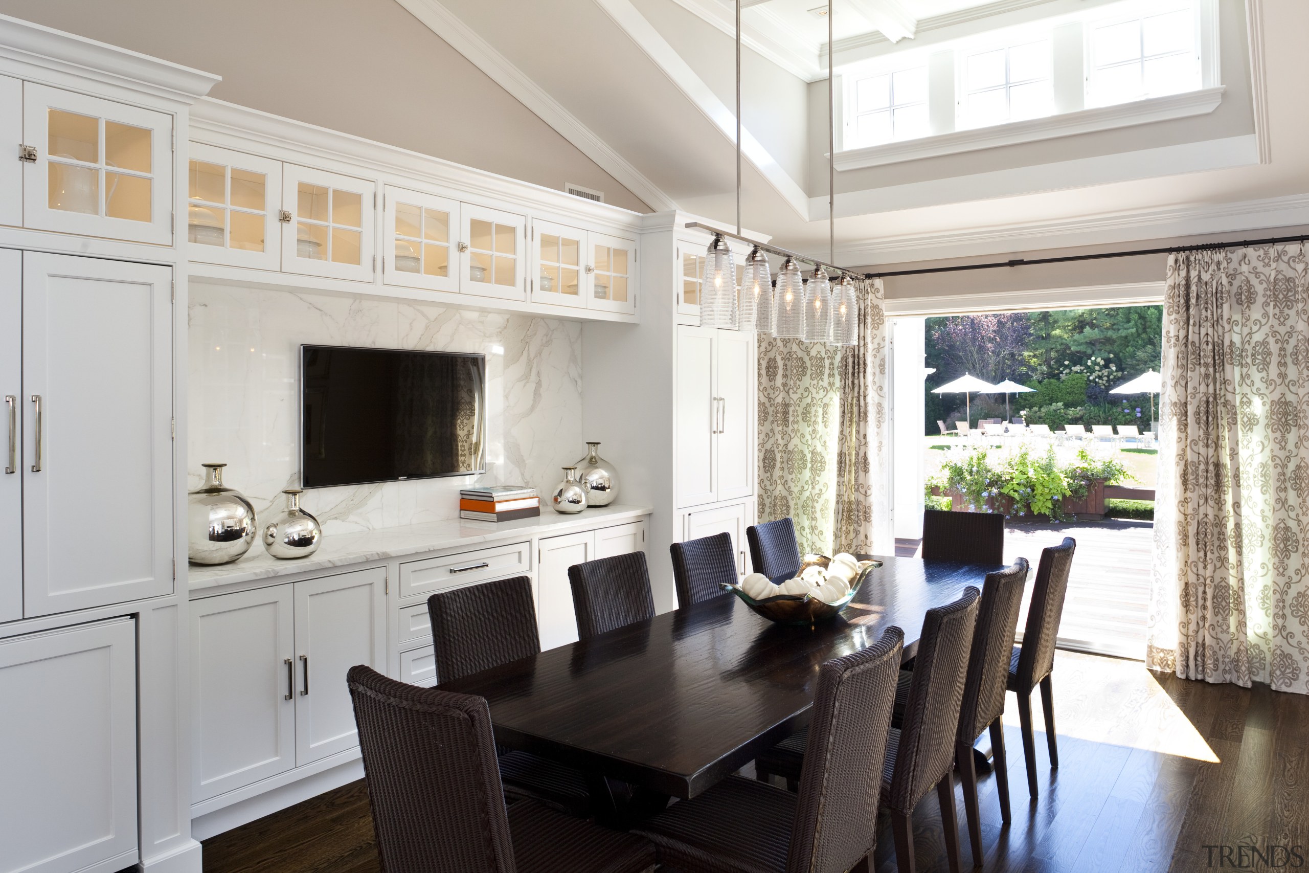 A view of the dining room. - A cuisine classique, dining room, interior design, kitchen, real estate, room, window, white