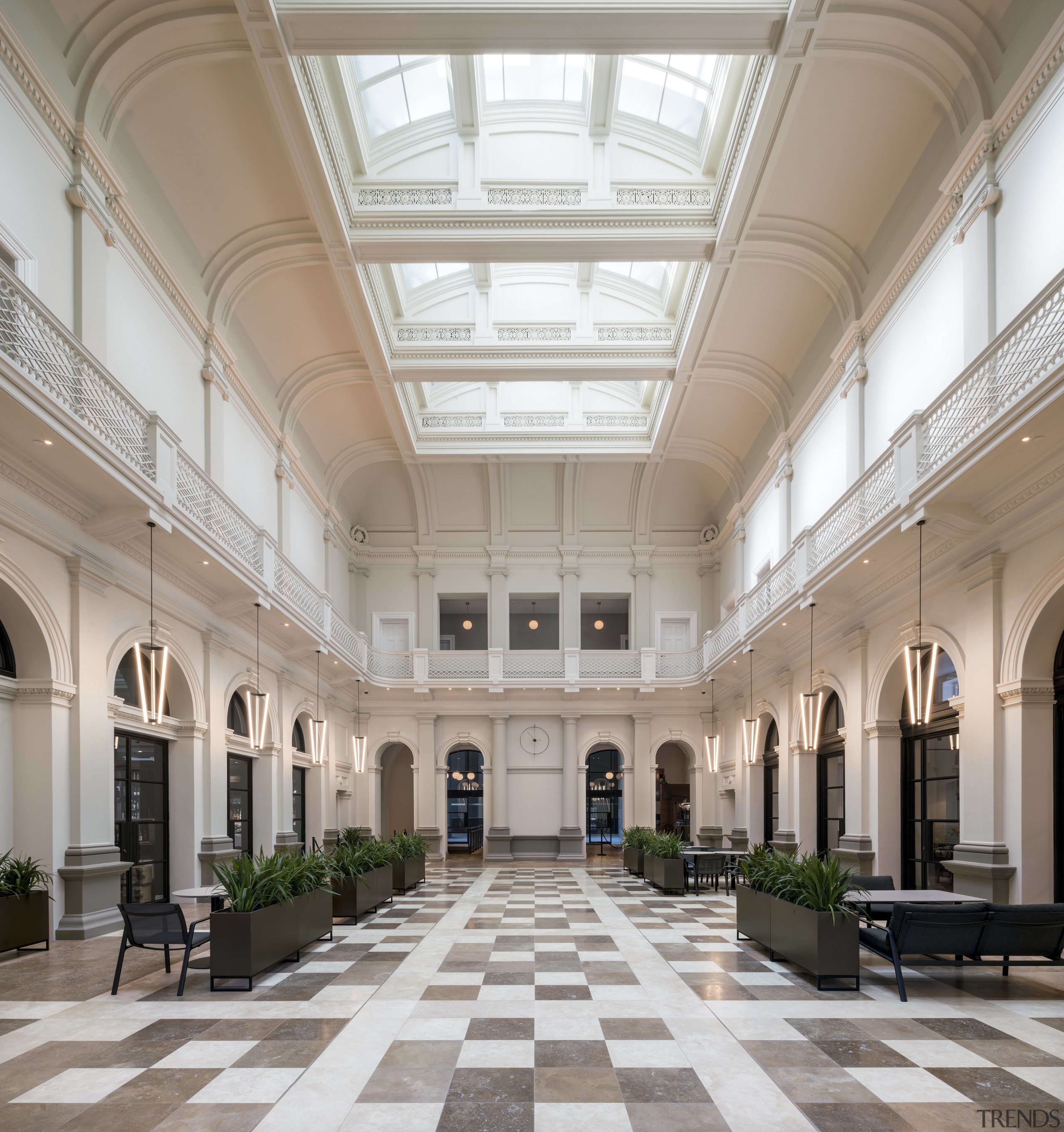 The new floor in the old Perth GPO arcade, ceiling, courtyard, daylighting, interior design, lobby, tourist attraction, gray