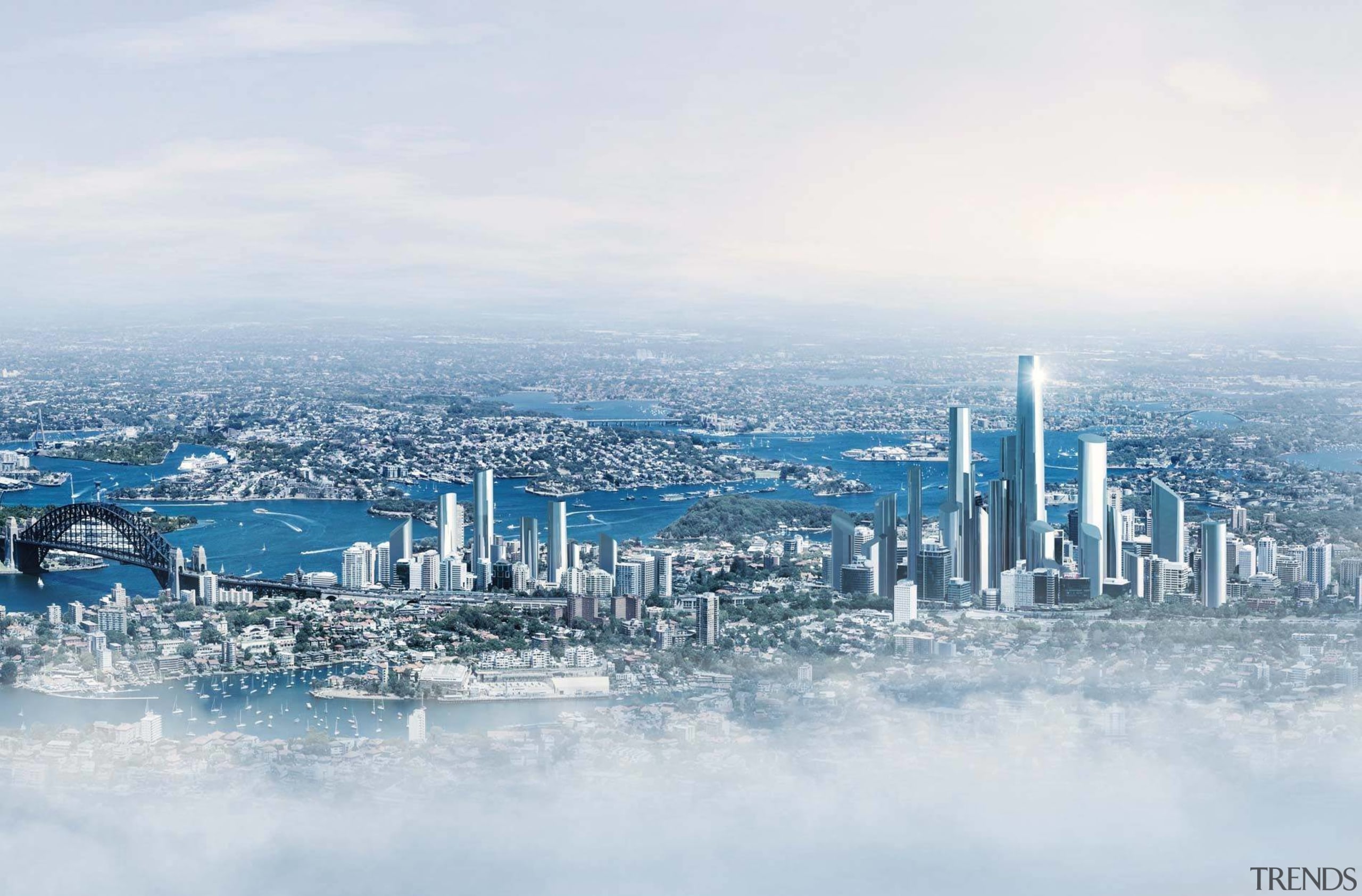 Sydney in 2050 - Sydney in 2050 - city, cityscape, daytime, metropolis, metropolitan area, sky, skyline, water, white