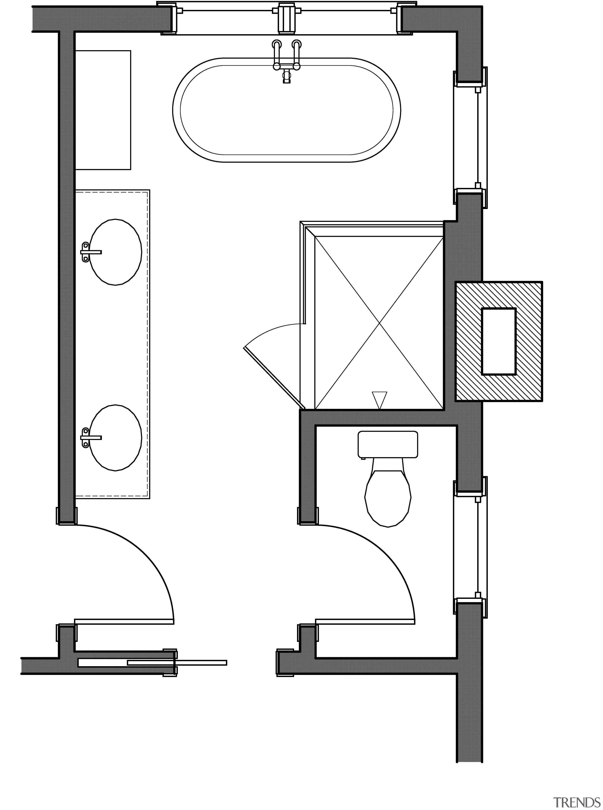 This master bathroom, in a new addition to angle, area, black and white, design, diagram, drawing, font, furniture, hardware accessory, line, product, product design, structure, white