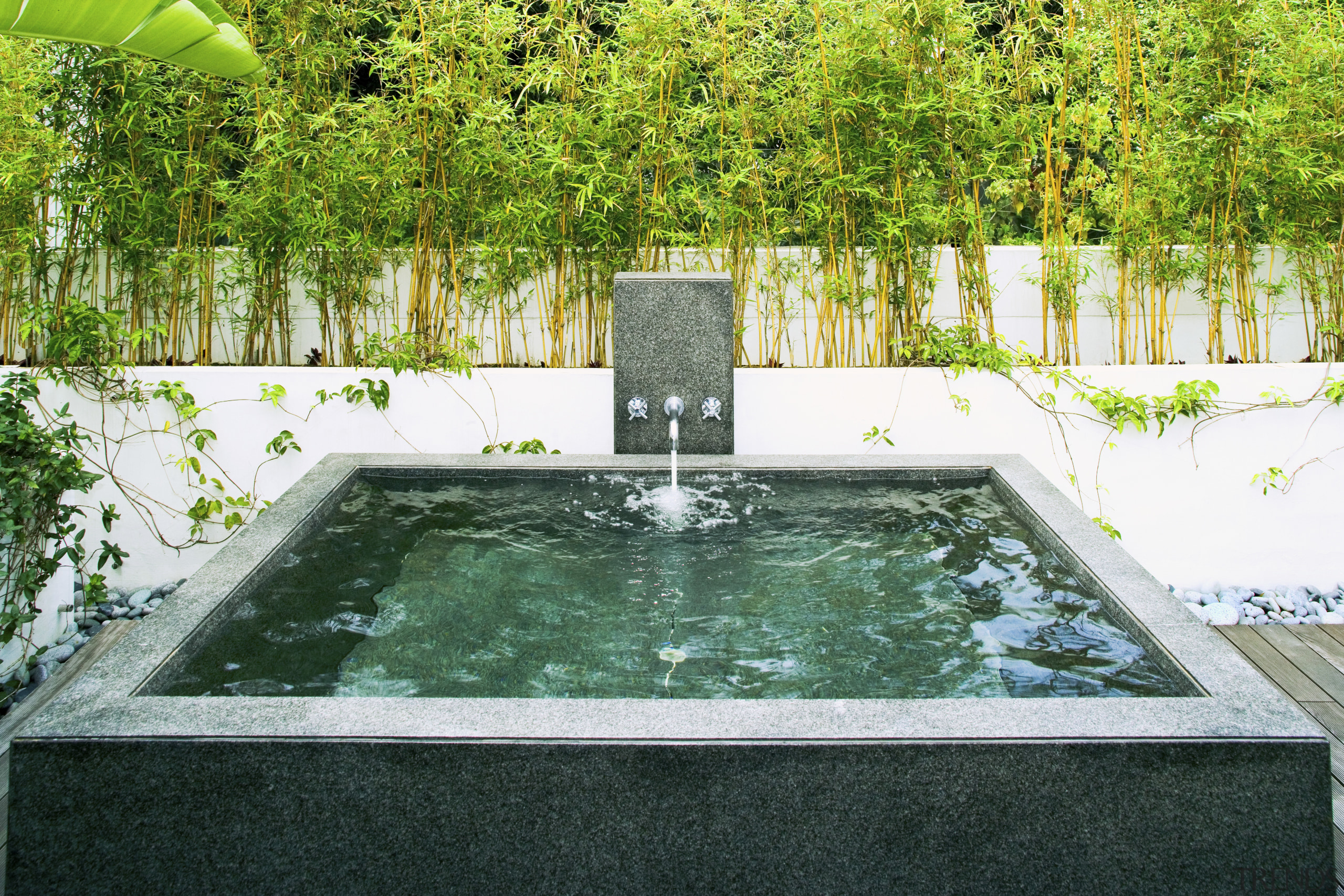 View of the rooftop garden with a soaking backyard, estate, leisure, reflecting pool, swimming pool, water, water feature, water resources, green, white