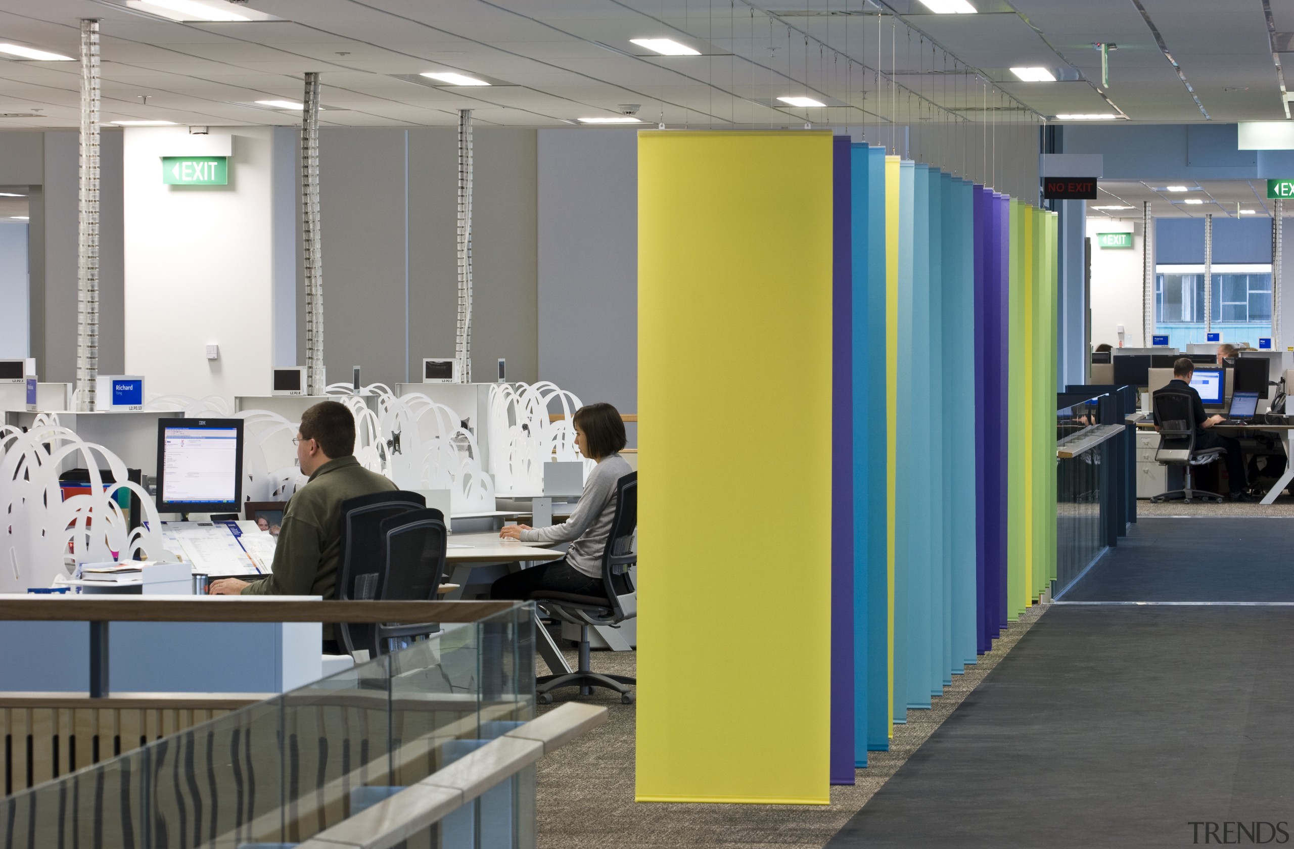 View of the atrium of the new BNZ institution, office, gray