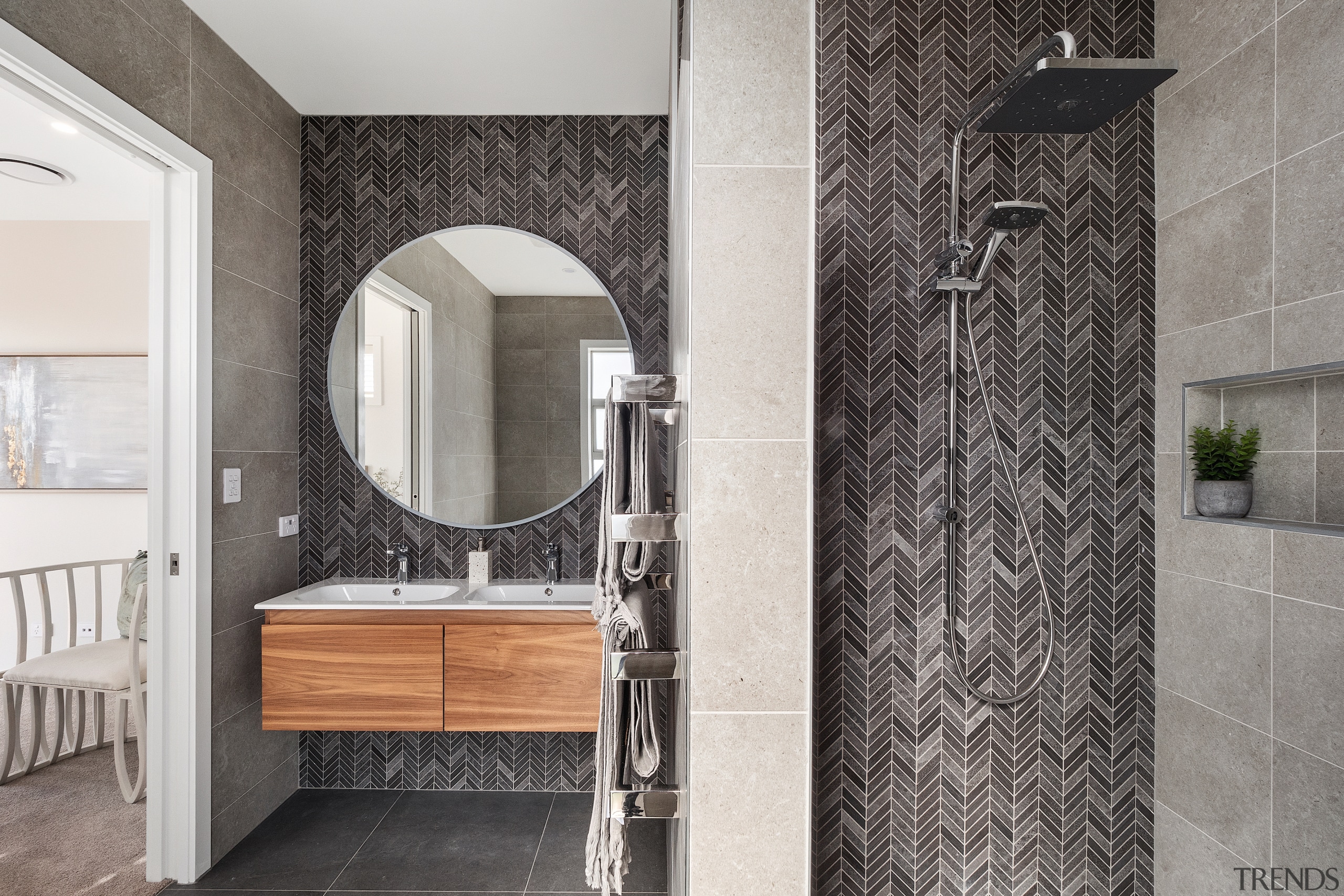 A pocket slider separates the master bedroom from 