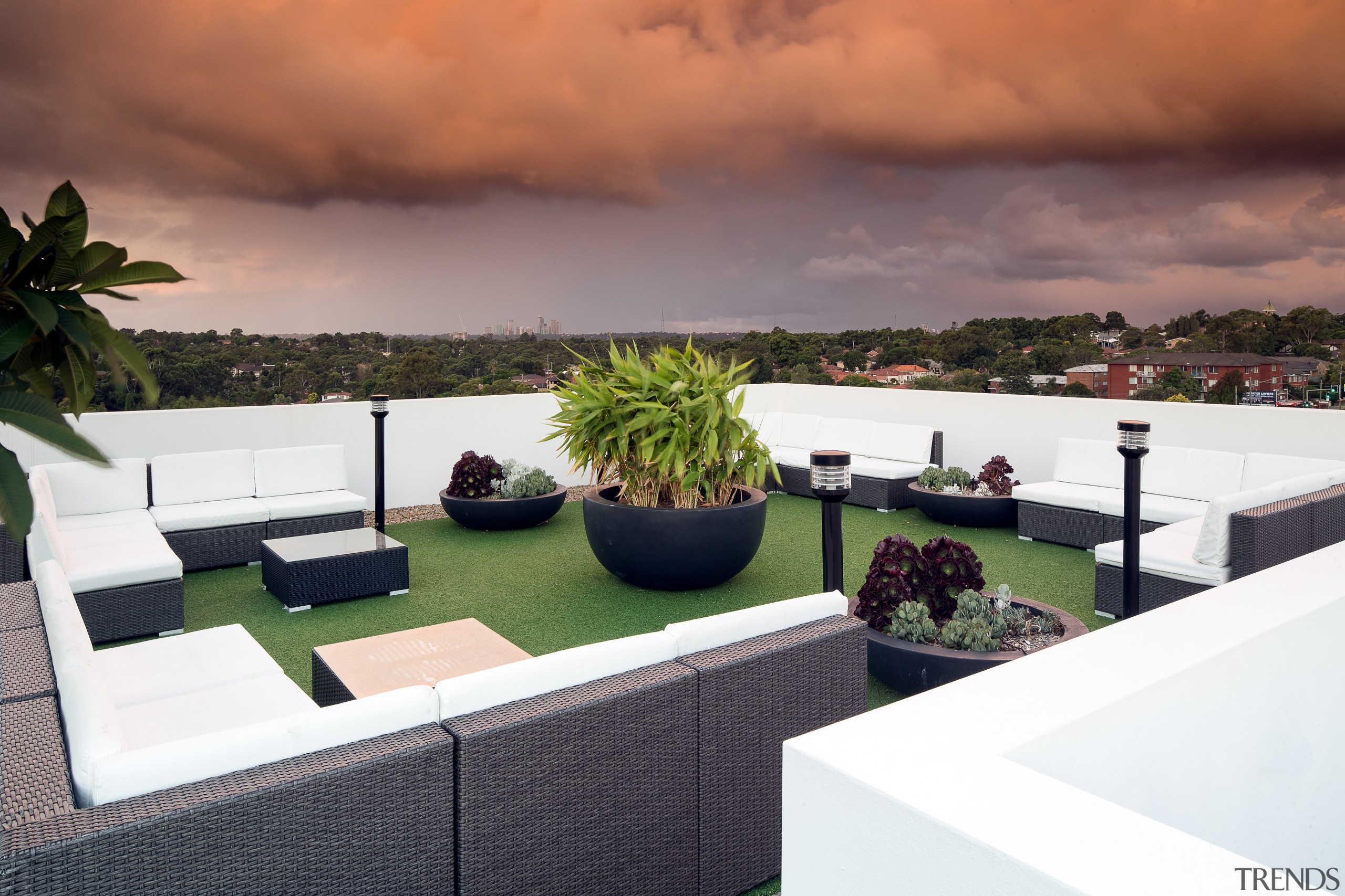 Room at the top  the greenery at apartment, home, interior design, property, real estate, roof, table, white