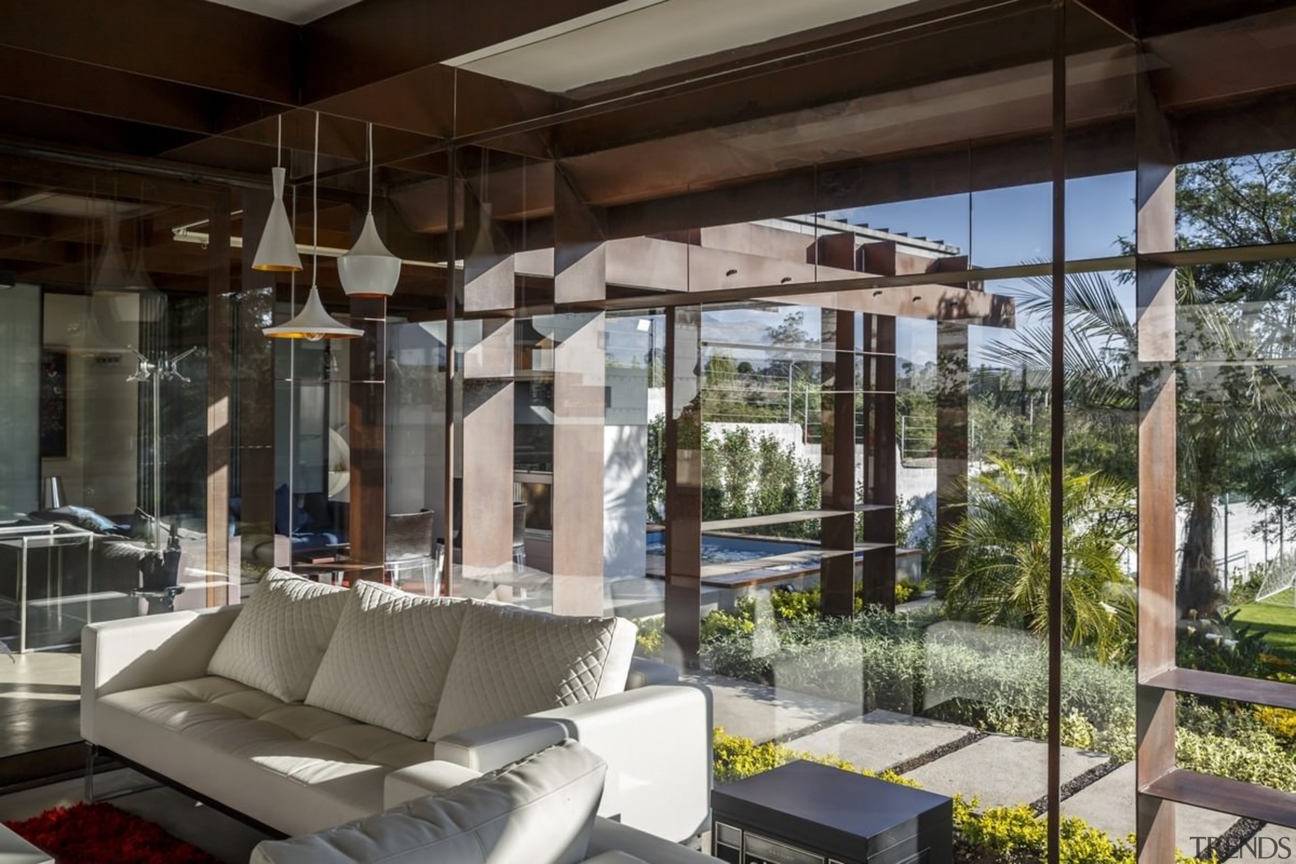 Steel is on full display throughout the home house, interior design, property, real estate, window, black, gray