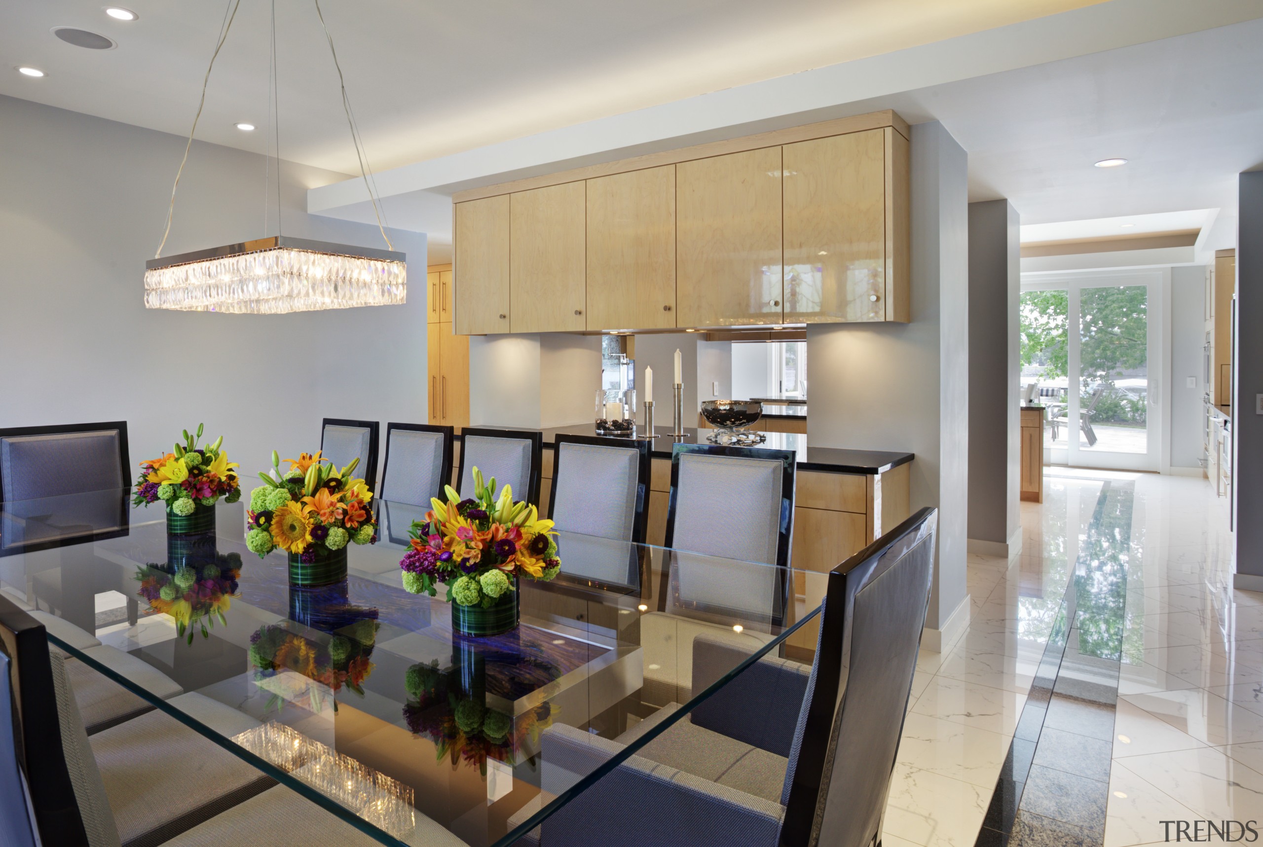 The corridors in this kitchen ensure natural light dining room, interior design, kitchen, living room, real estate, room, gray