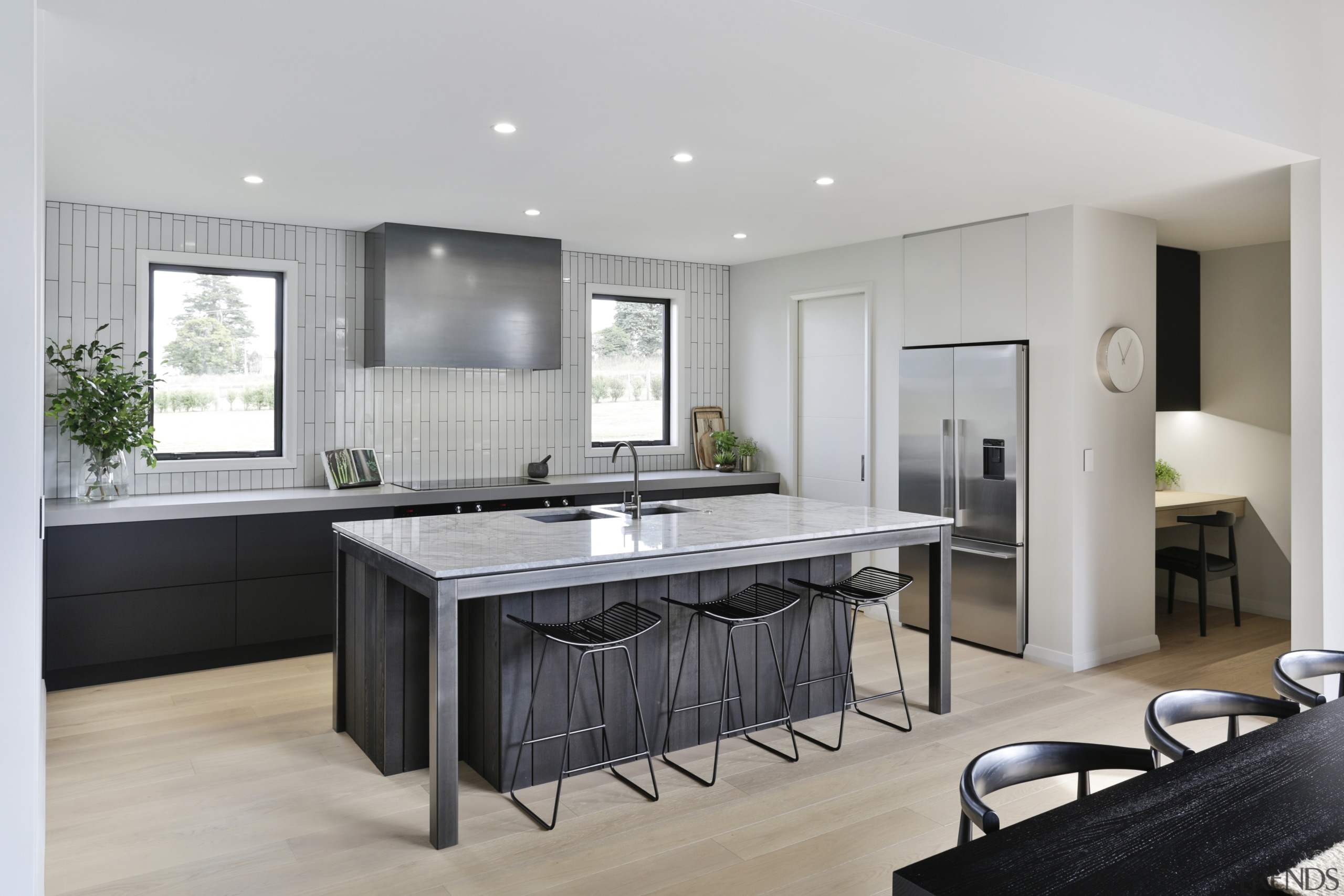 ​​​​​​​A modest office is separated from this kitchen kitchen, cabinetry, countertop, floor, flooring, furniture, home, house, interior design, kitchen, office, Kyla Potter, Carliele Kitchens