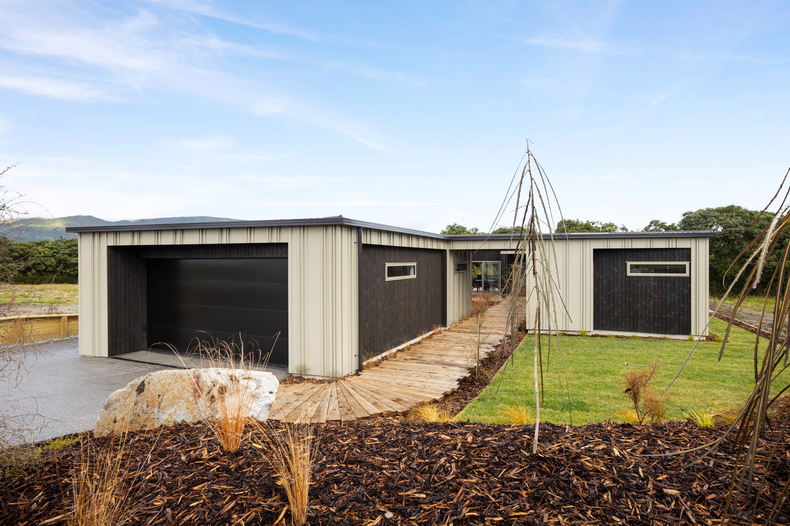 Front entry approach with double garage to left 