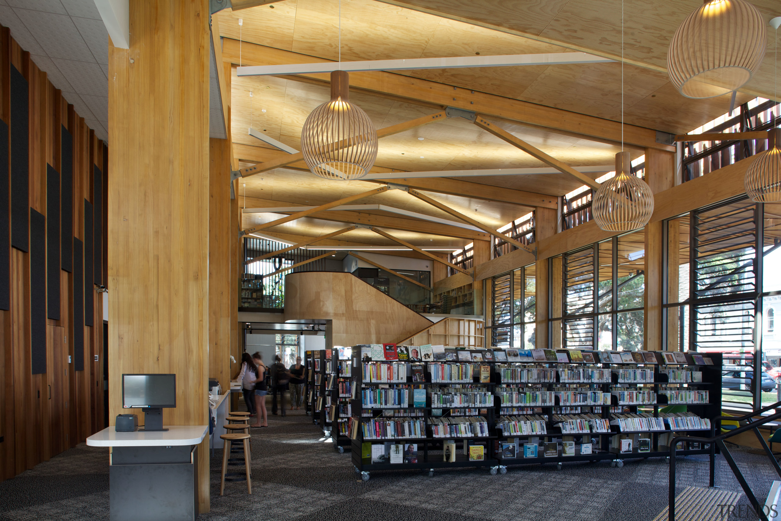 The new Devonport Library reflects a crafted, semi-residential daylighting, institution, interior design, library, public library, brown