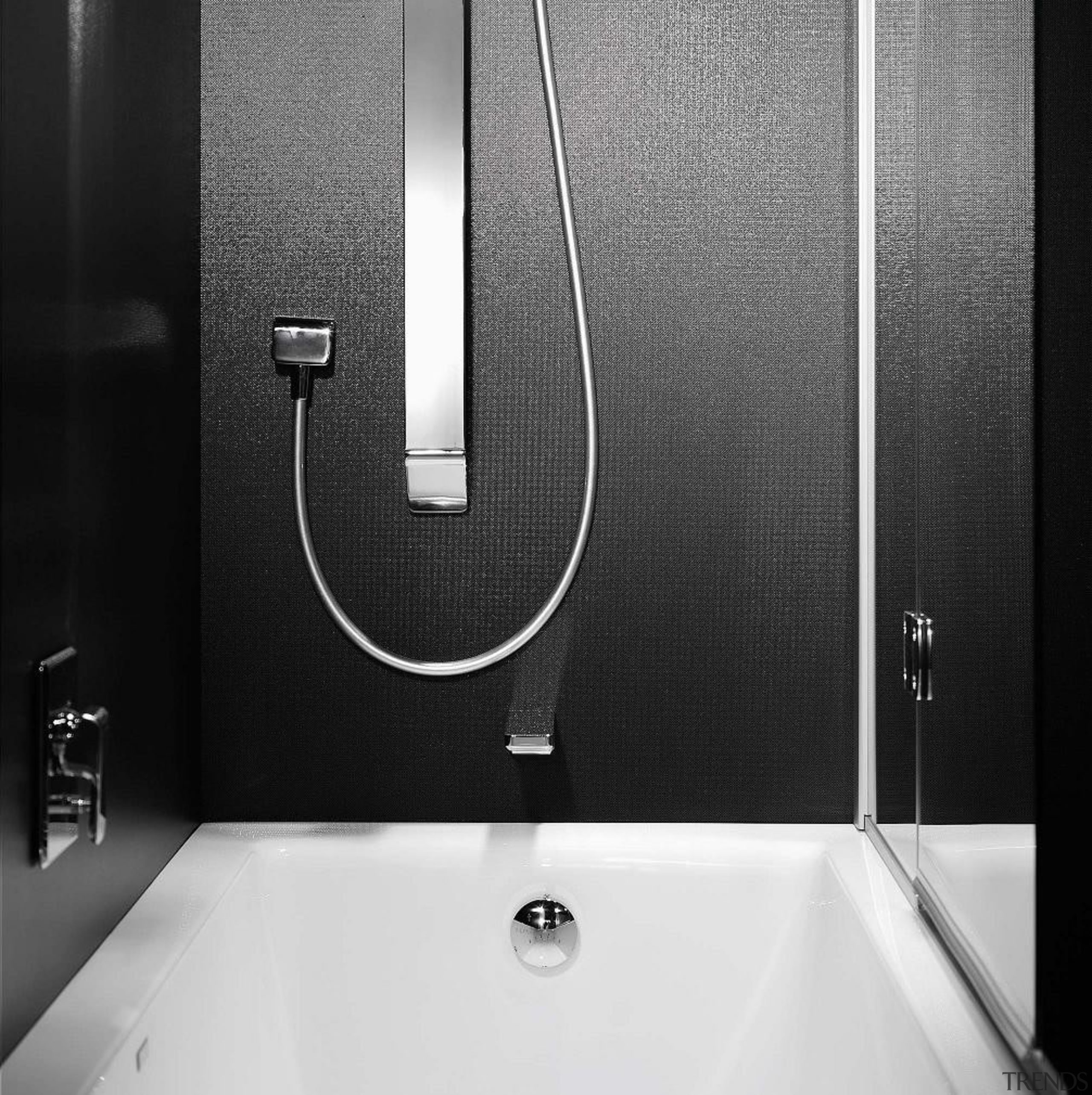 Laminam is a new concept in decorative surfaces angle, bathroom, black, black and white, monochrome, plumbing fixture, product, product design, tap, black, white