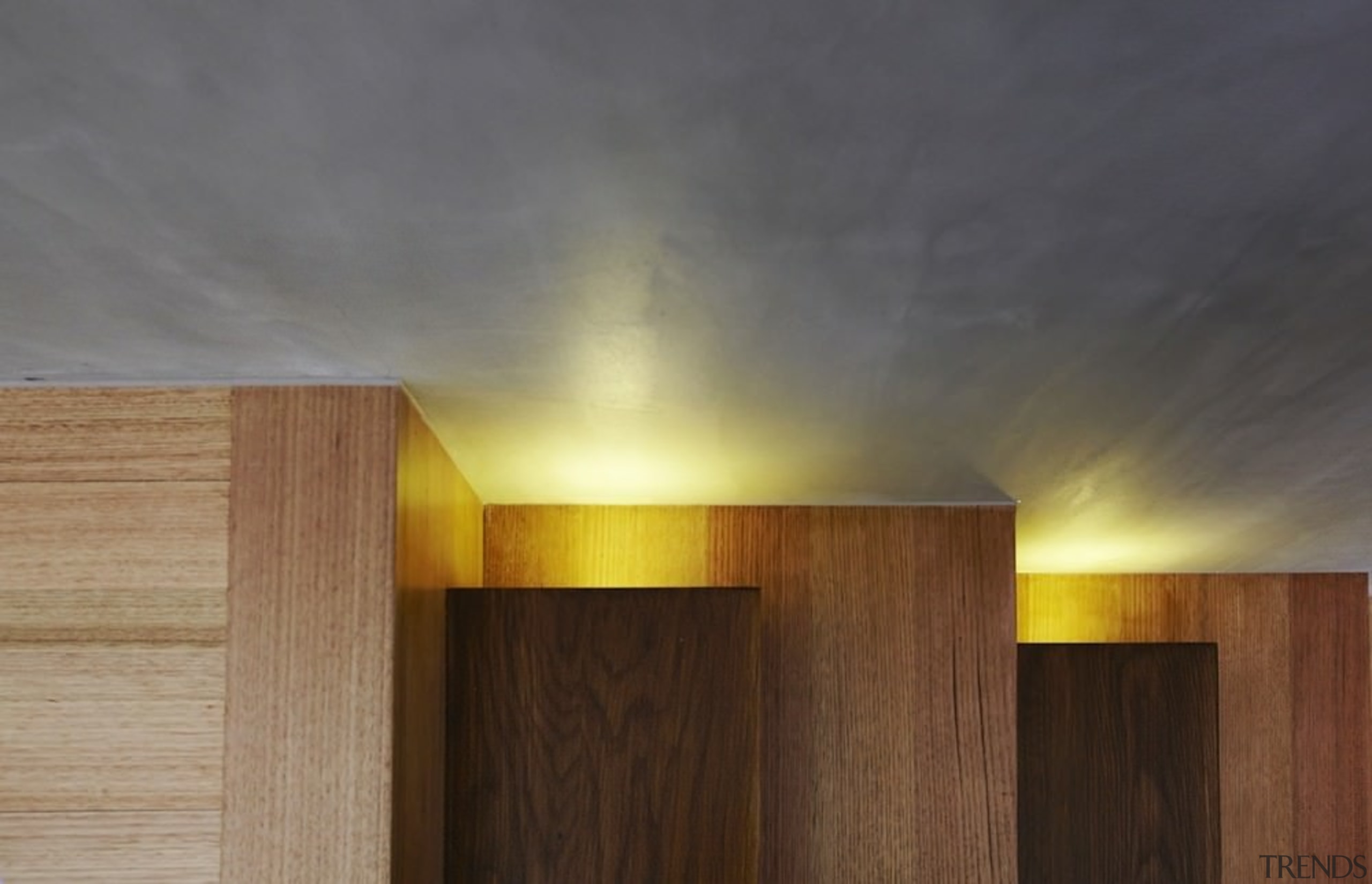 Recessed lighting bounces off the ceiling - Recessed architecture, light, light fixture, lighting, sky, wood, gray, brown