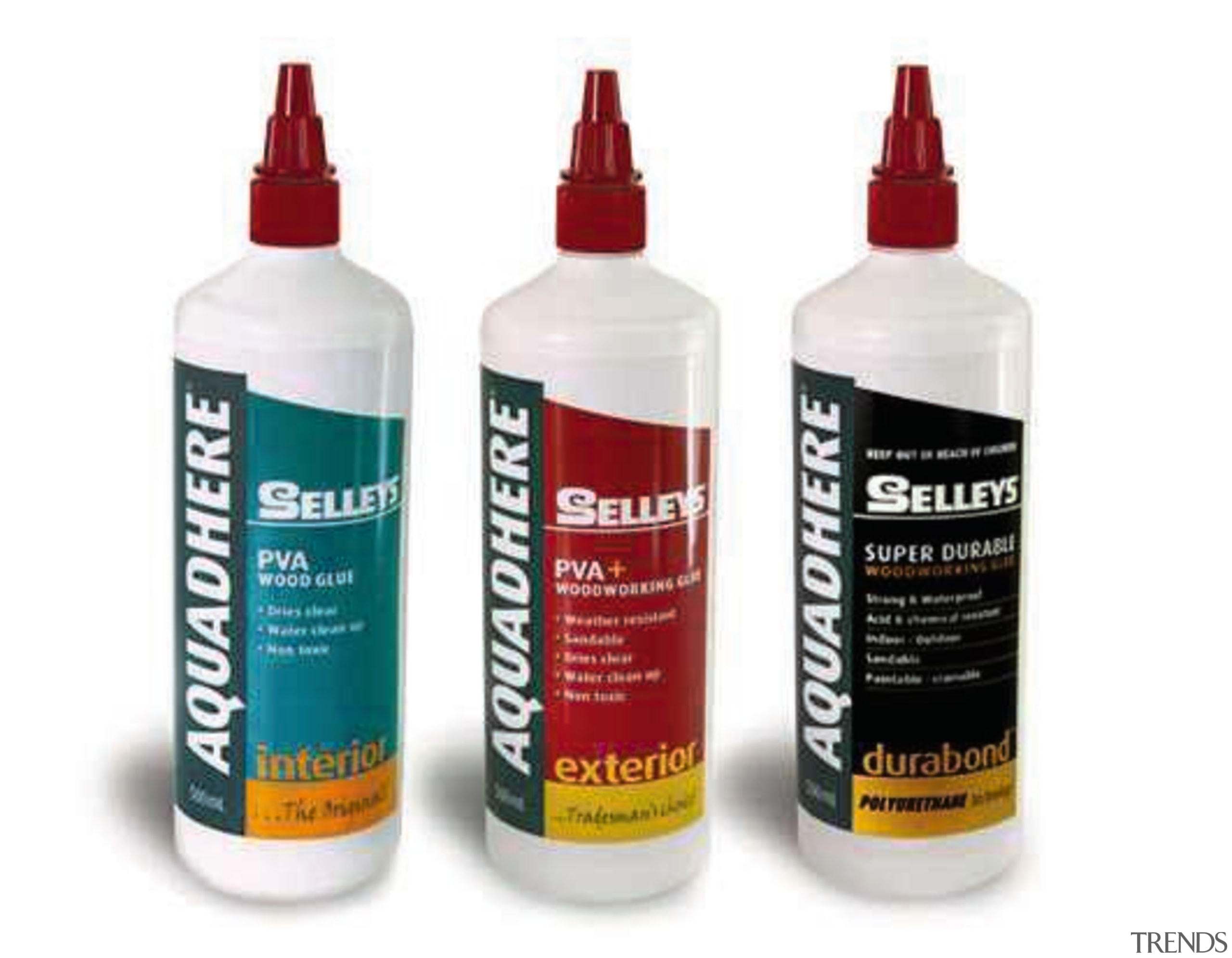 Three bottles of Selleys Aquadhere range, Interior, Exterior hardware, liquid, lubricant, product, solvent, white