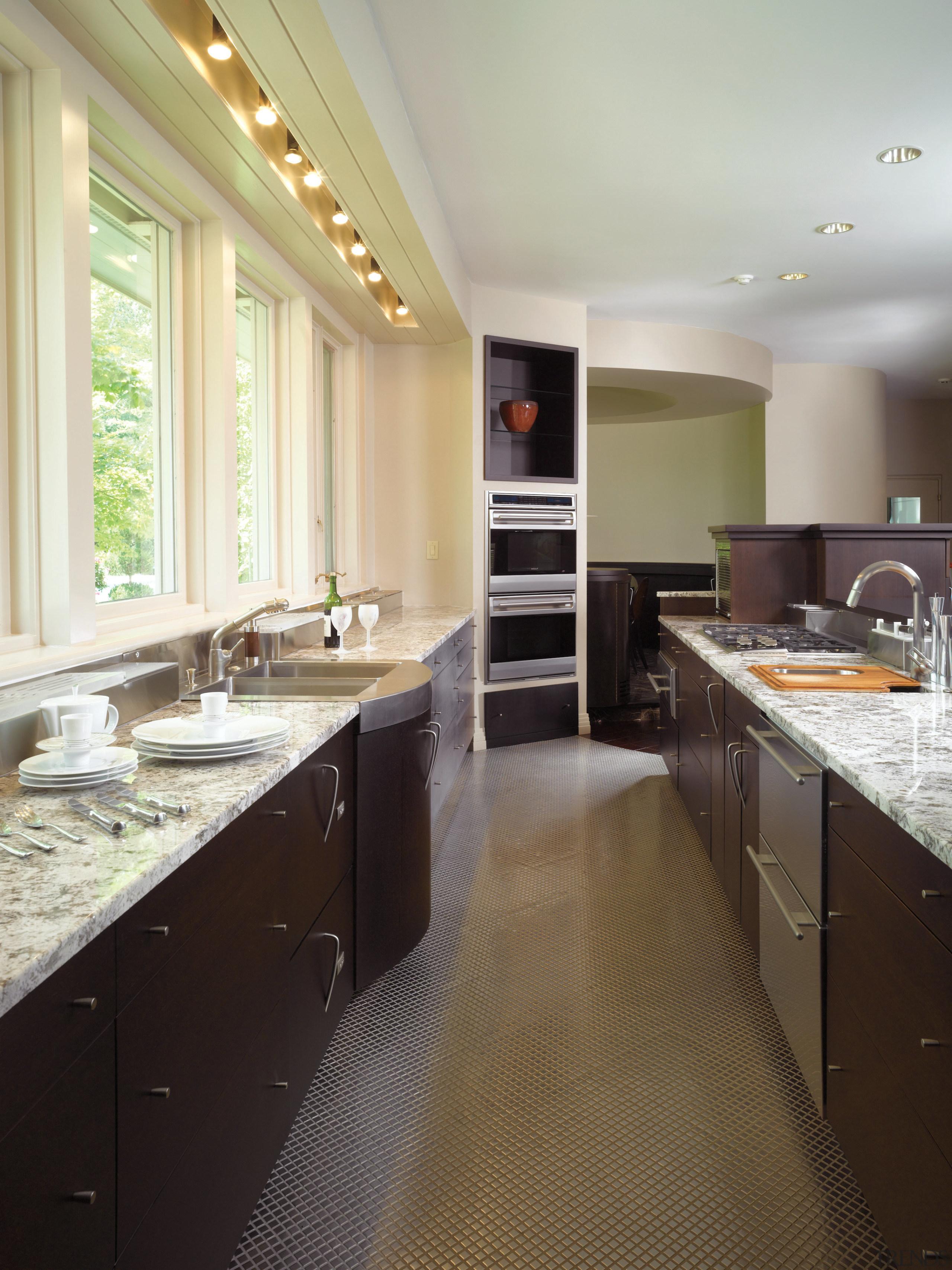 A view of the kitchen area, tiled floor, cabinetry, countertop, cuisine classique, interior design, kitchen, real estate, room, gray