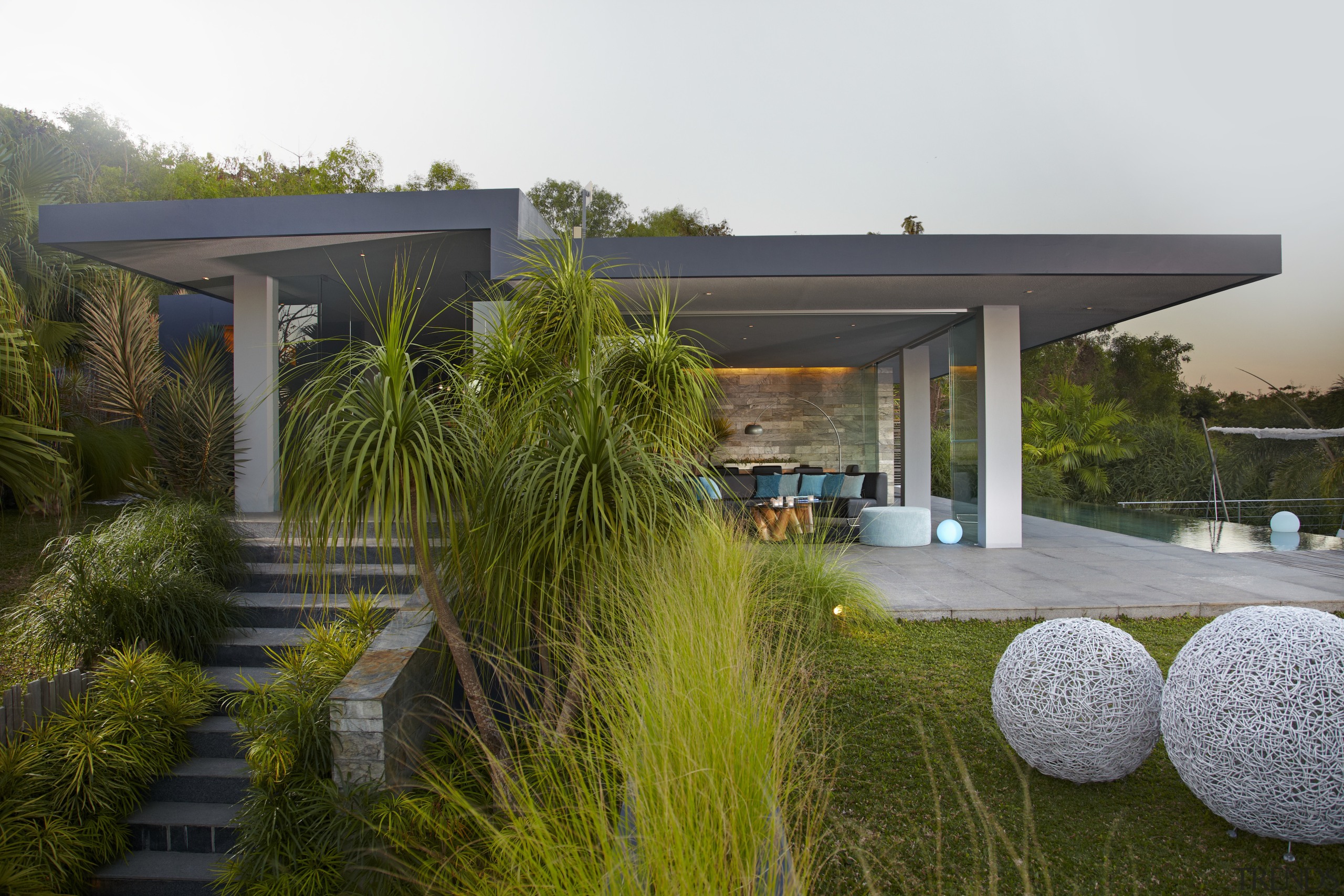 The Bali holiday homes was designed by Alessandro architecture, estate, grass, home, house, landscape, real estate, brown, white
