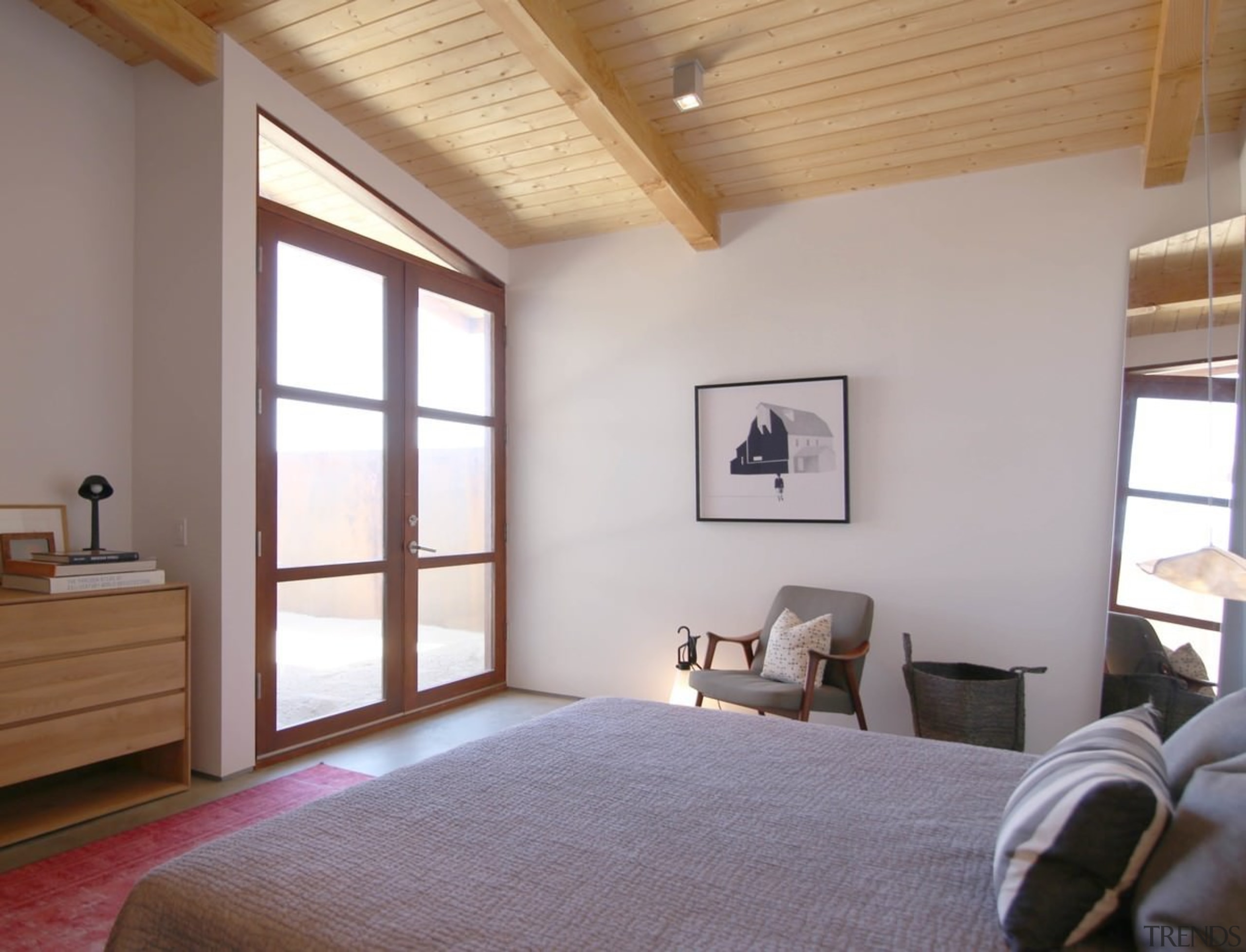 This bedroom doesn't lack for windows - This bedroom, ceiling, daylighting, estate, floor, home, house, interior design, property, real estate, room, window, wood, gray