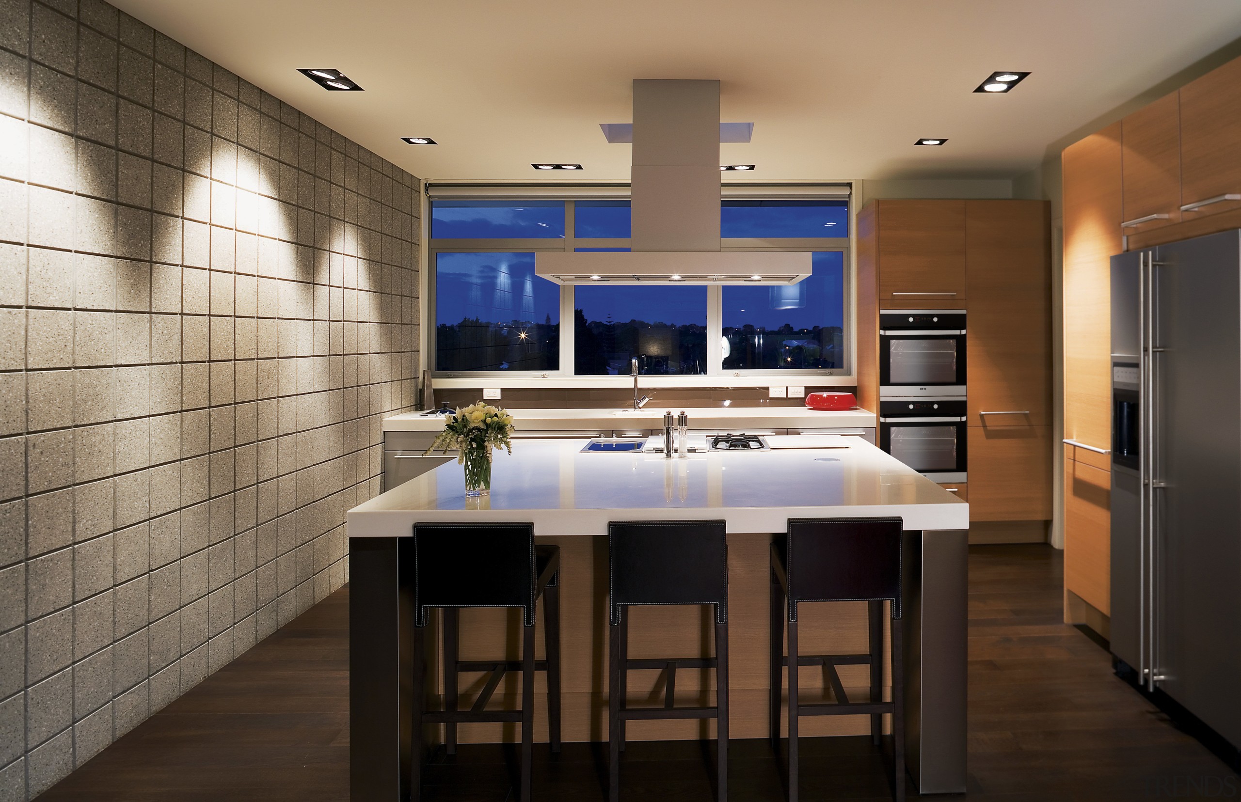 View of kitchen with grey wall and white cabinetry, ceiling, countertop, interior design, kitchen, room, black, brown