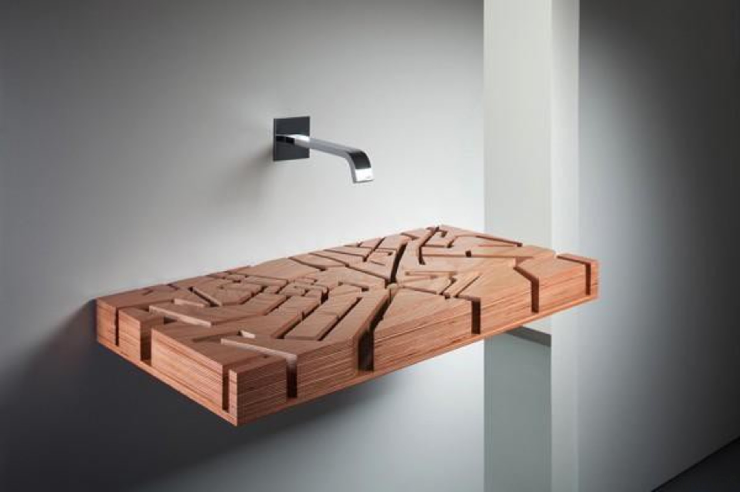 A water map - Sink made from wood furniture, product design, table, wood, gray