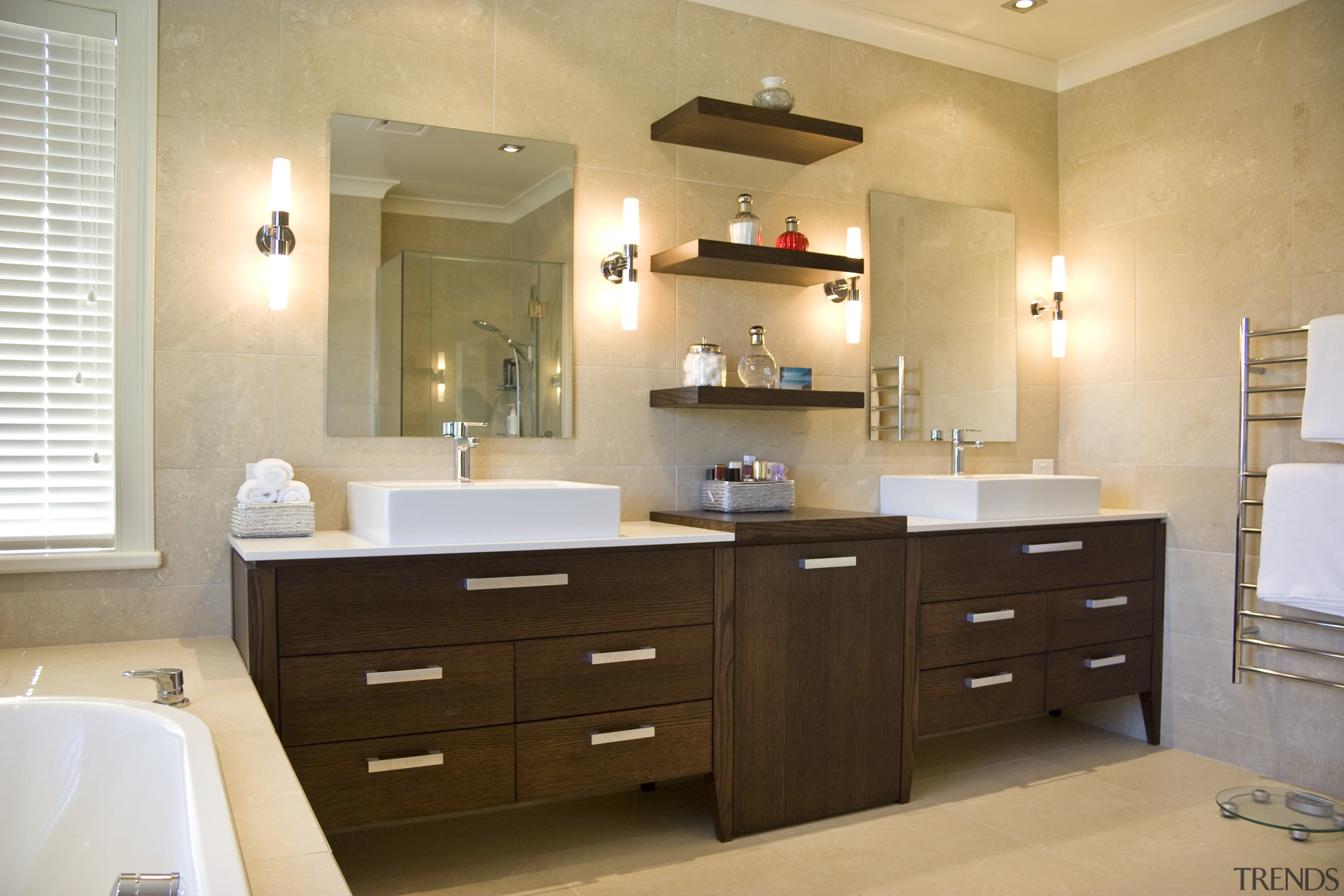 Image of ensuite designed by Good Kitchens which bathroom, bathroom accessory, bathroom cabinet, cabinetry, countertop, cuisine classique, home, interior design, kitchen, room, sink, orange, brown