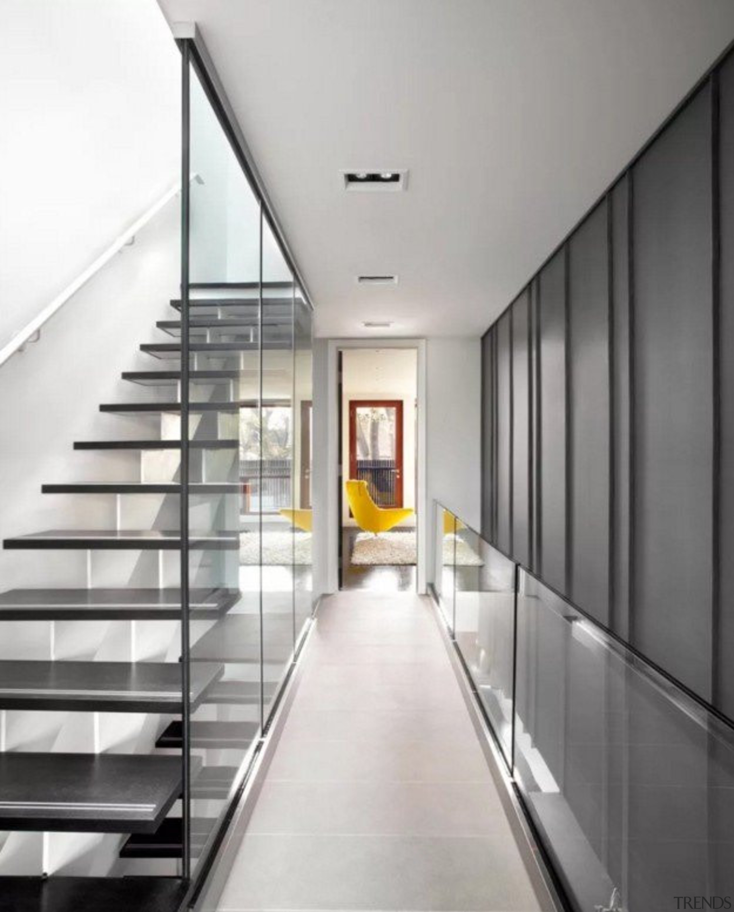 See the home architecture, daylighting, handrail, interior design, stairs, white, gray