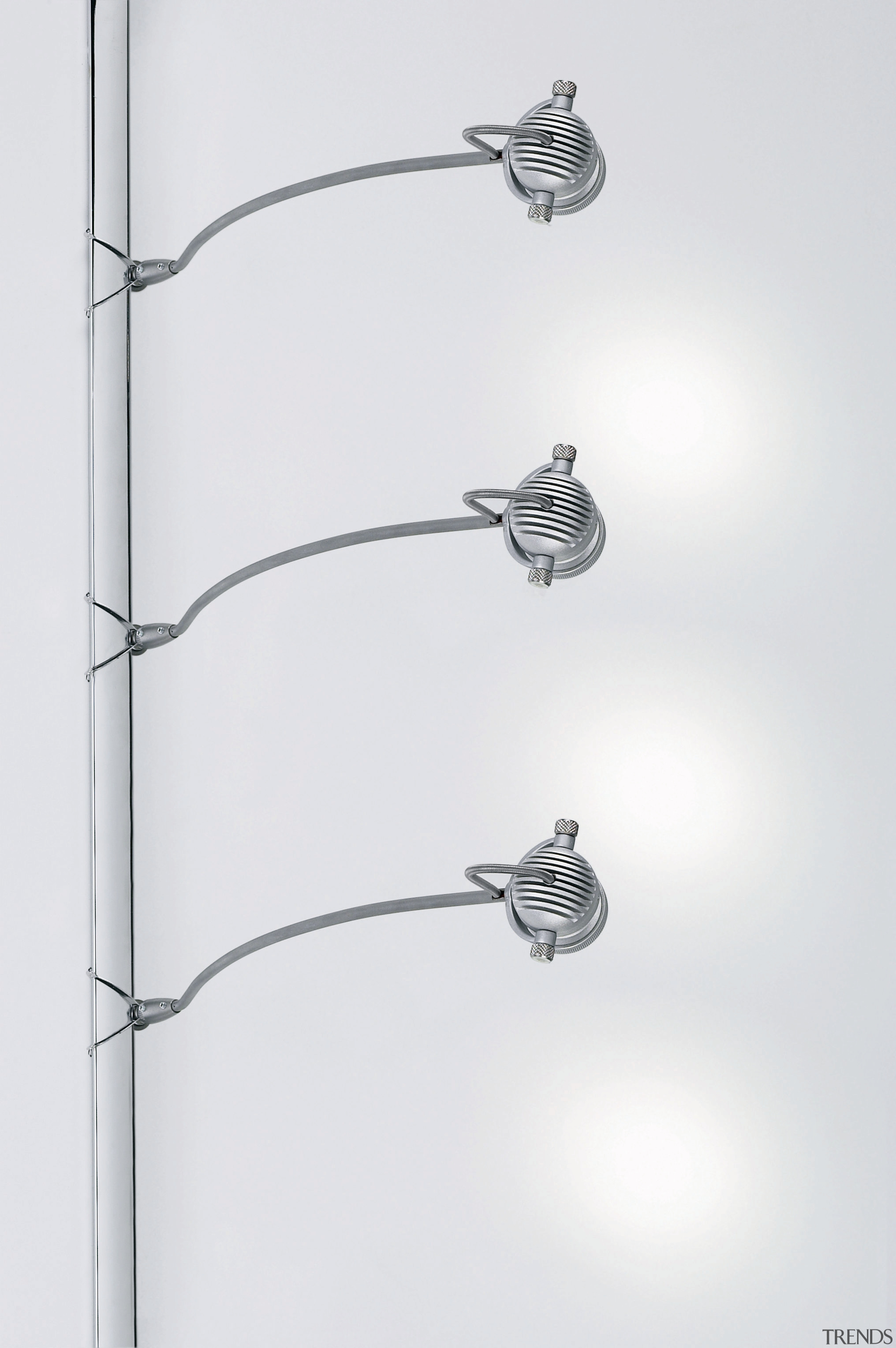 View of a lighting system with three spot black and white, lighting, line, monochrome, product design, wire, white
