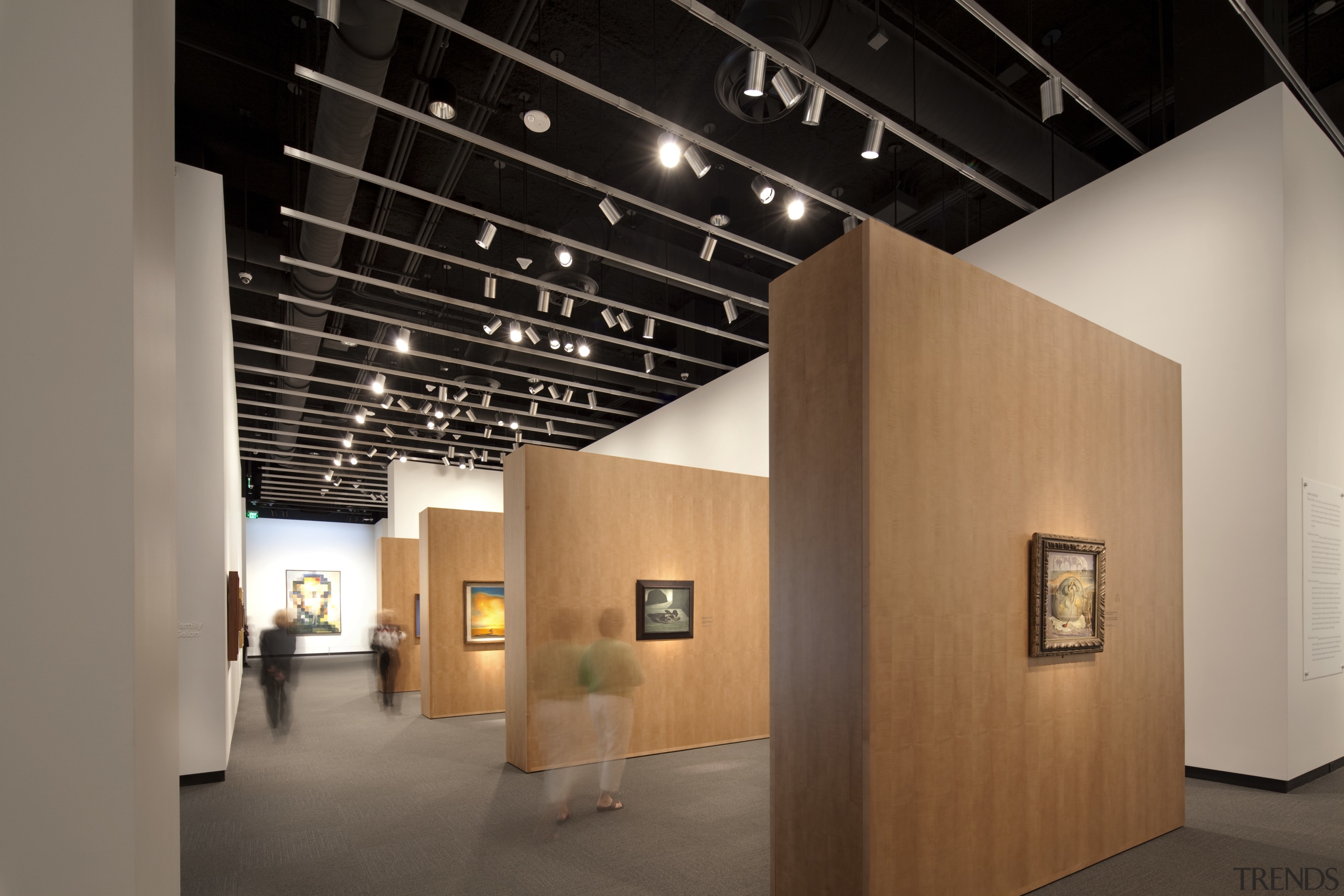 View of new art museum designed to house architecture, art gallery, ceiling, daylighting, exhibition, interior design, museum, product design, tourist attraction, gray, black