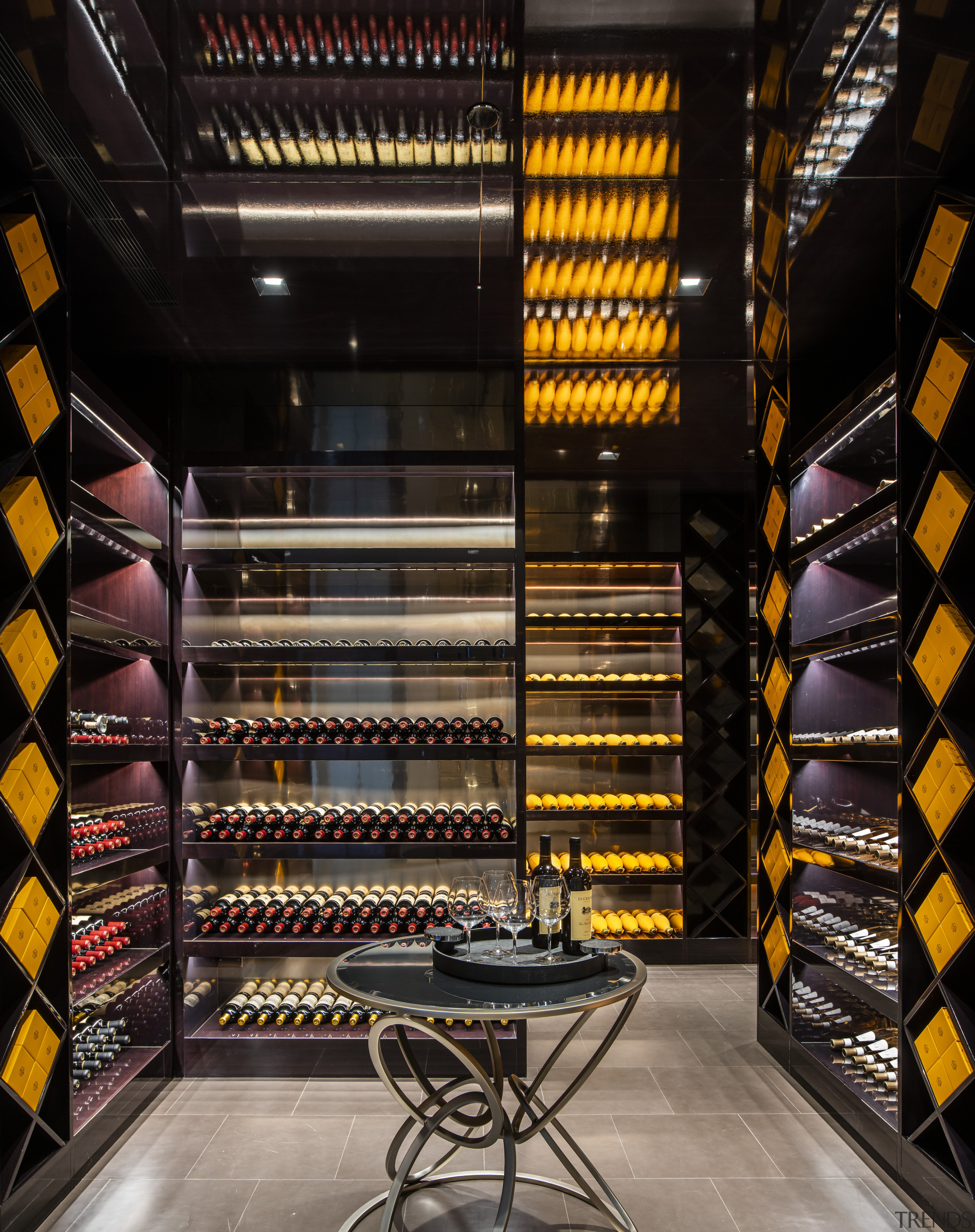 The seductively illuminated wine cellar/tasting room accommodates over 