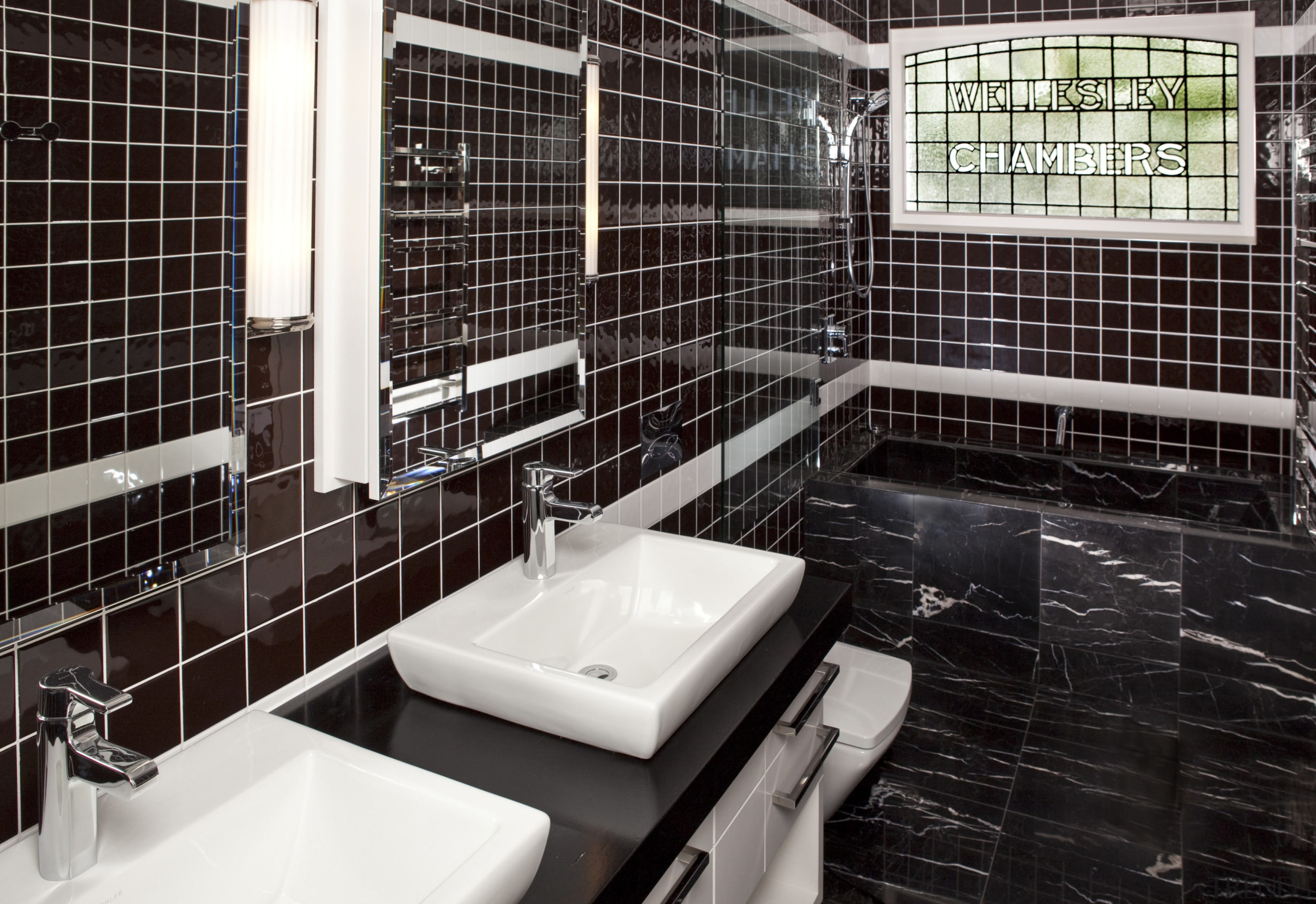 Bathroomware from Mico Bathrooms. - Bathroomware from Mico bathroom, flooring, property, room, tile, black, white