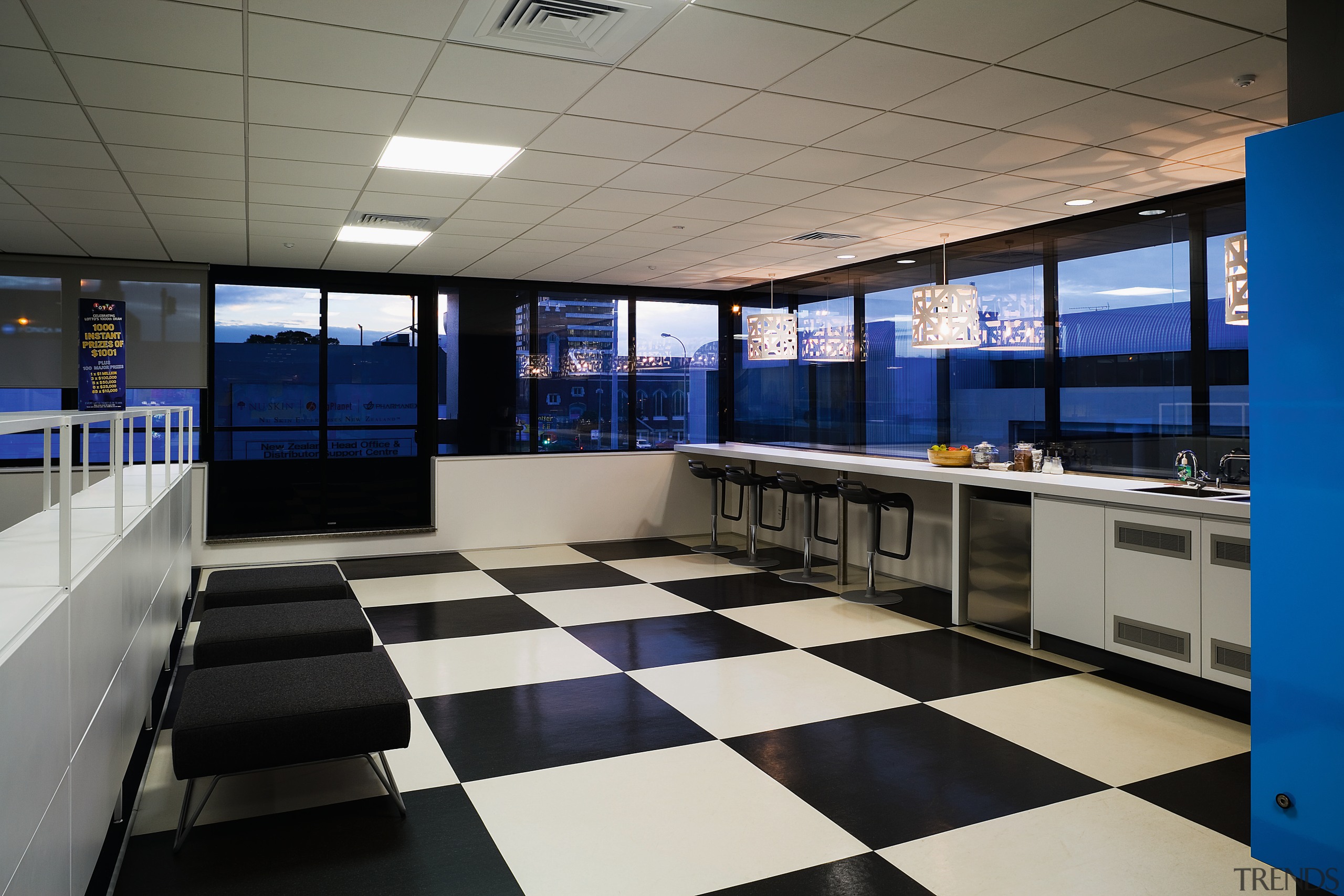 view of the interior of this office sspace floor, flooring, interior design, gray, black