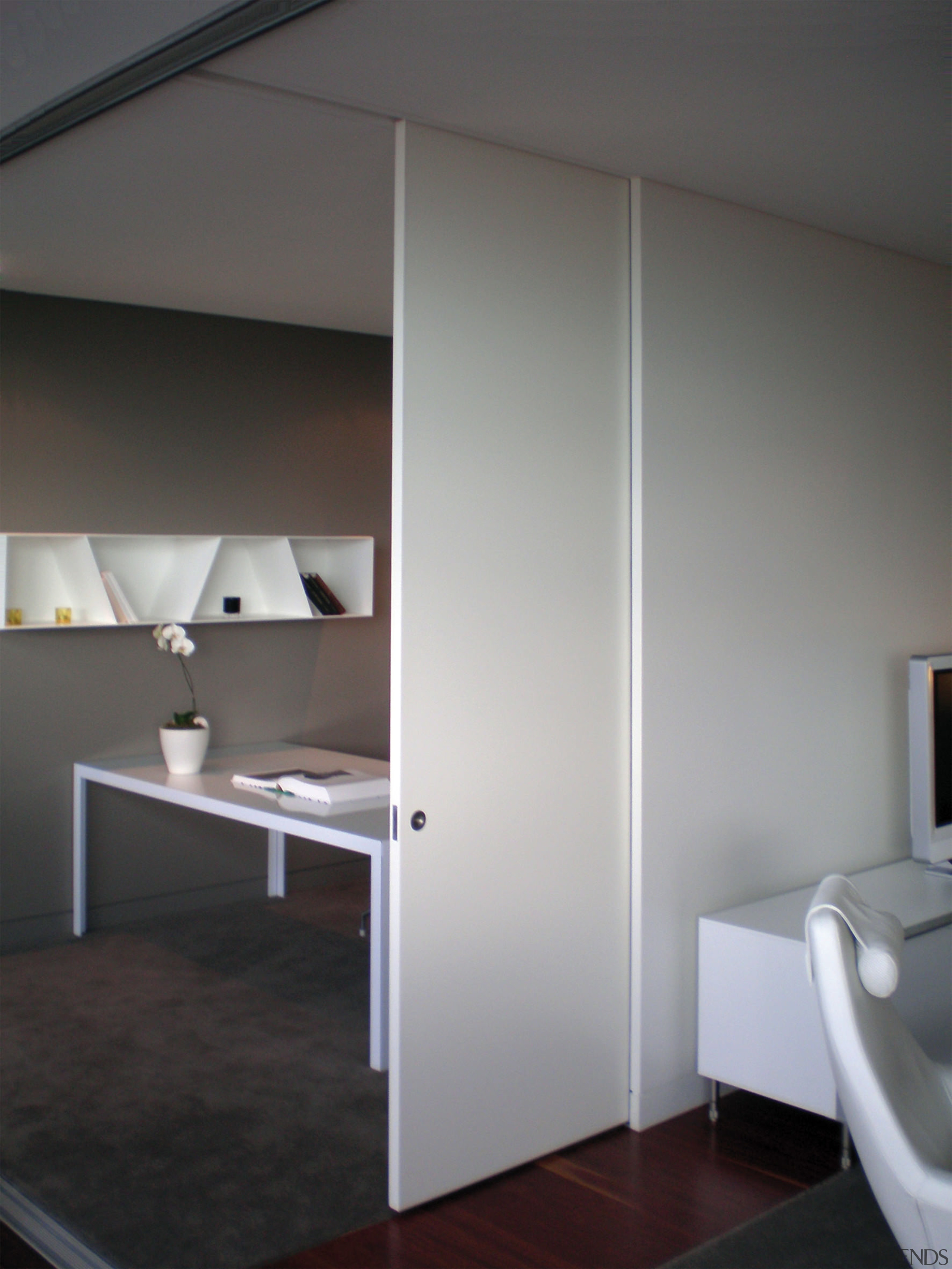 Interior view of an apartment which features a architecture, daylighting, door, furniture, interior design, product design, gray, black