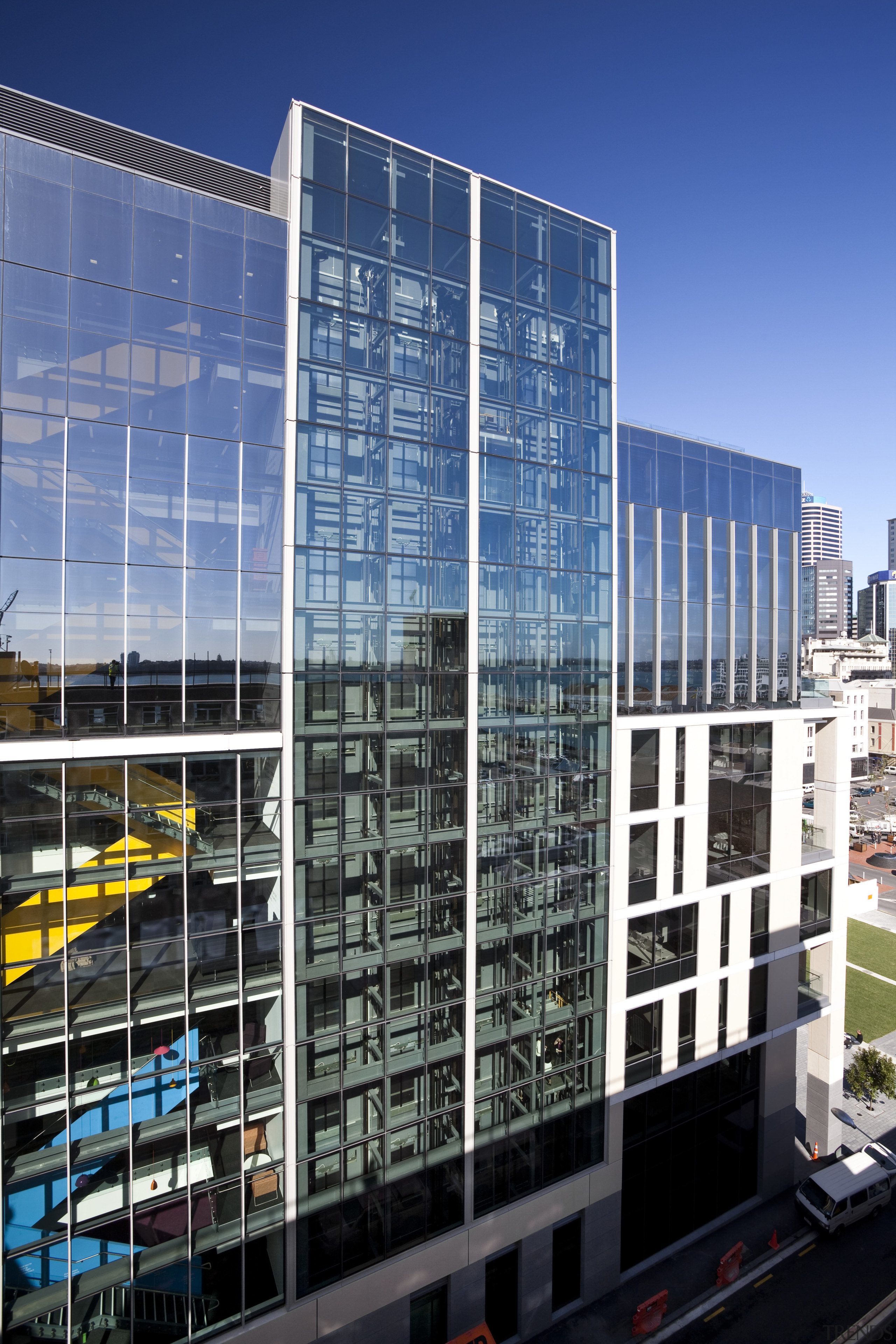 View of the Britomart East development. - View apartment, architecture, building, city, cityscape, commercial building, condominium, corporate headquarters, daytime, downtown, facade, headquarters, metropolis, metropolitan area, mixed use, real estate, reflection, residential area, sky, skyscraper, tower block, urban area, window, black