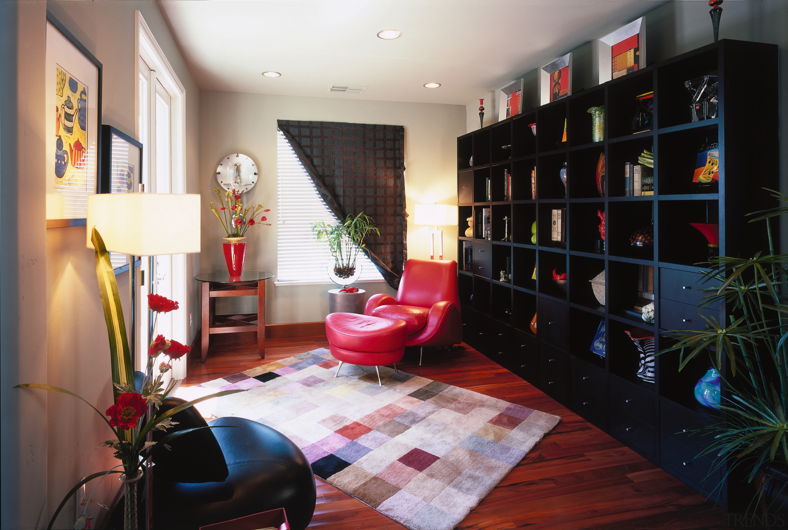 view of the library in the house where home, house, interior design, living room, real estate, room, black, white