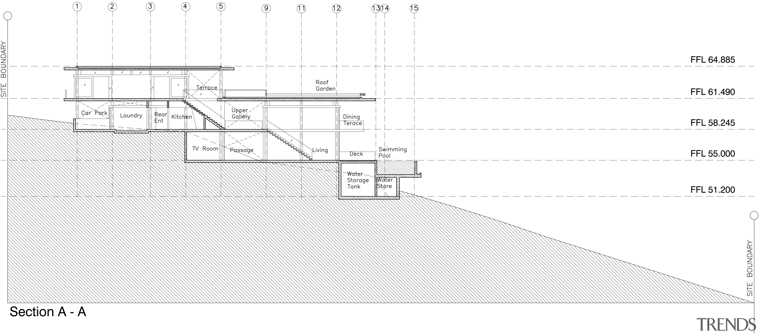 View of modern home designed by Design Unit angle, architecture, area, black and white, diagram, drawing, elevation, font, line, plan, product, product design, structure, text, white