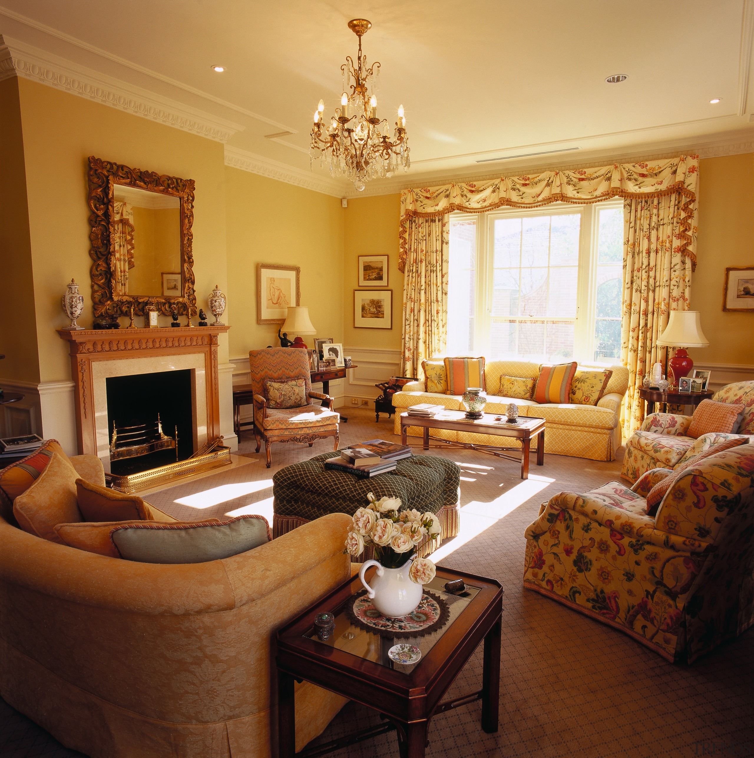 View of the living with floral curtain over ceiling, estate, home, interior design, living room, real estate, room, window, window treatment, orange, brown