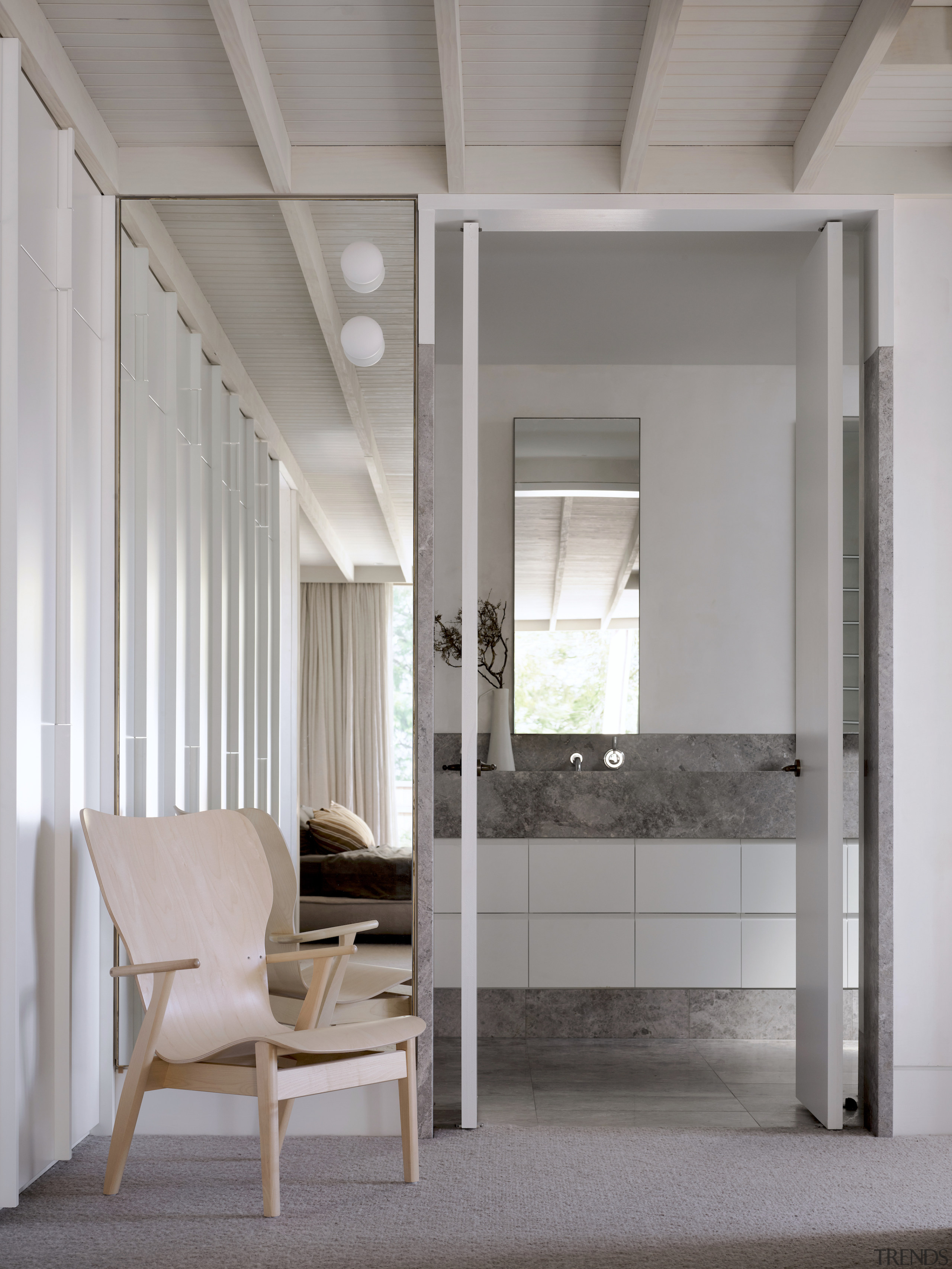 Floor to ceiling doors between bedroom and bathroom 