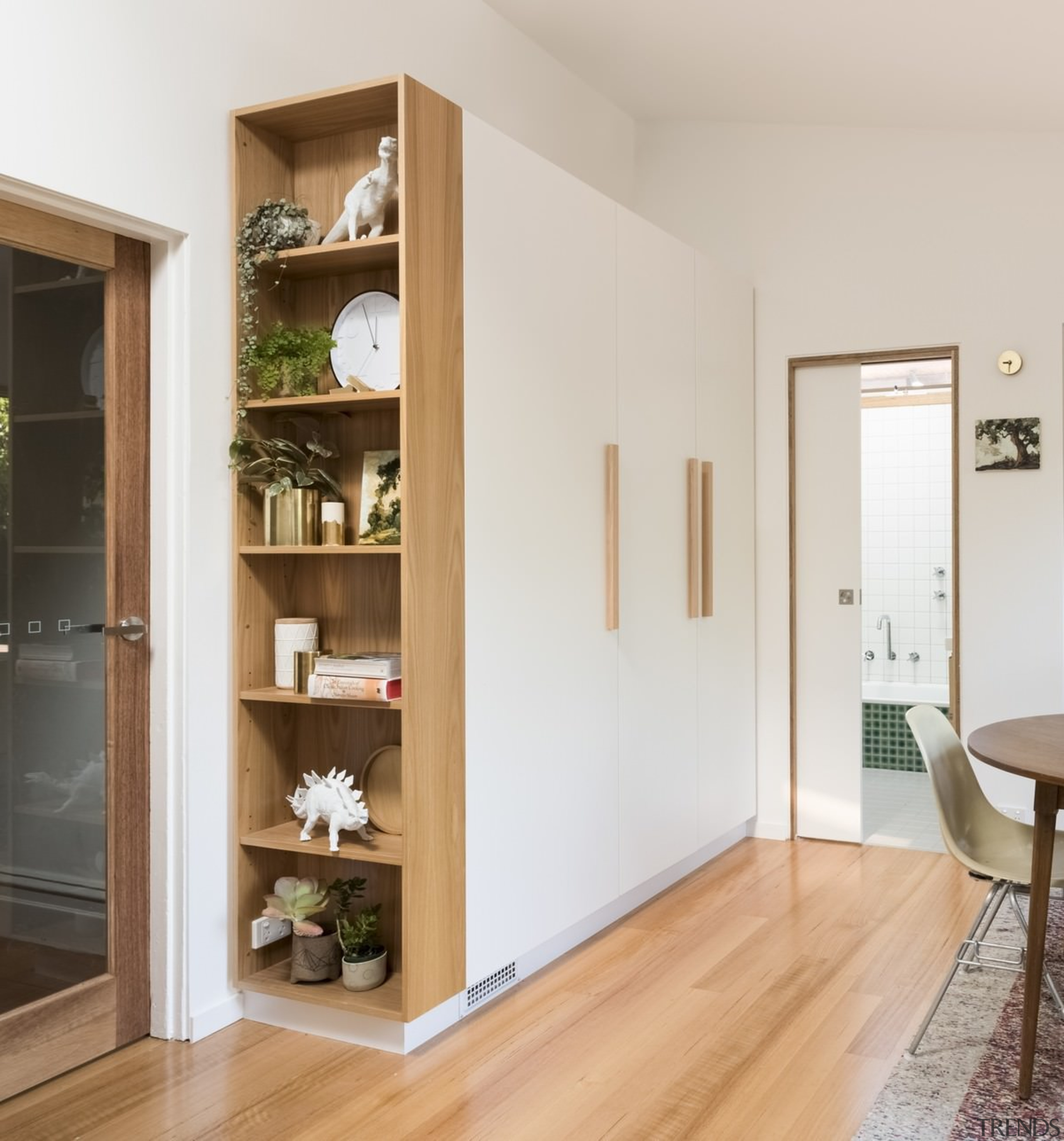 Architect: Drawing Room ArchitecturePhotography by Dan Fuge door, floor, furniture, interior design, shelf, shelving, wood, white