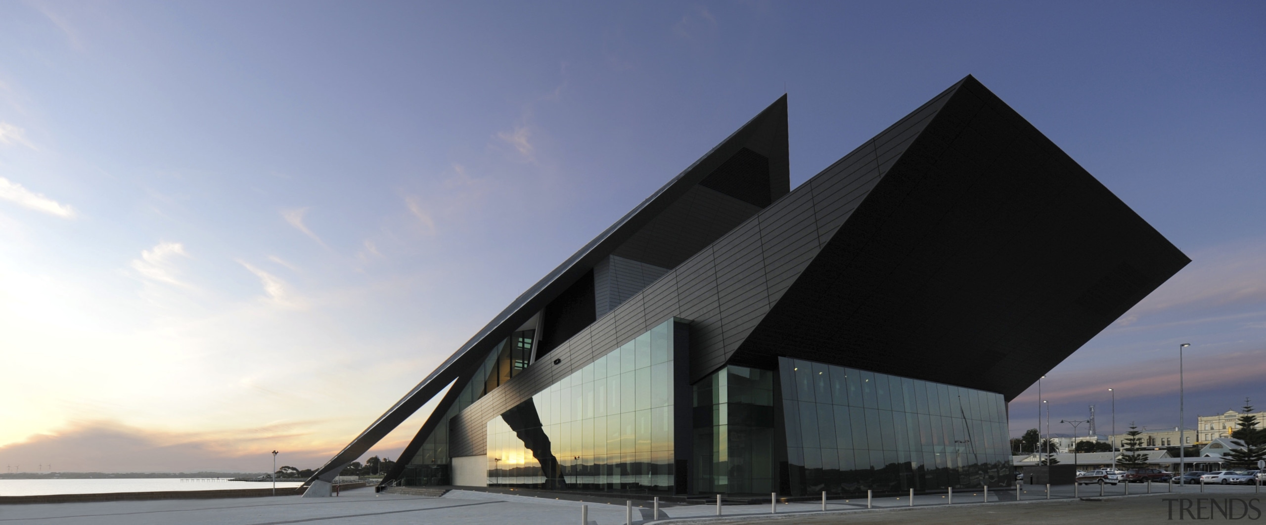 View of the exterior of the Albany Entertainment architecture, building, corporate headquarters, fixed link, sky, structure, tourist attraction, black