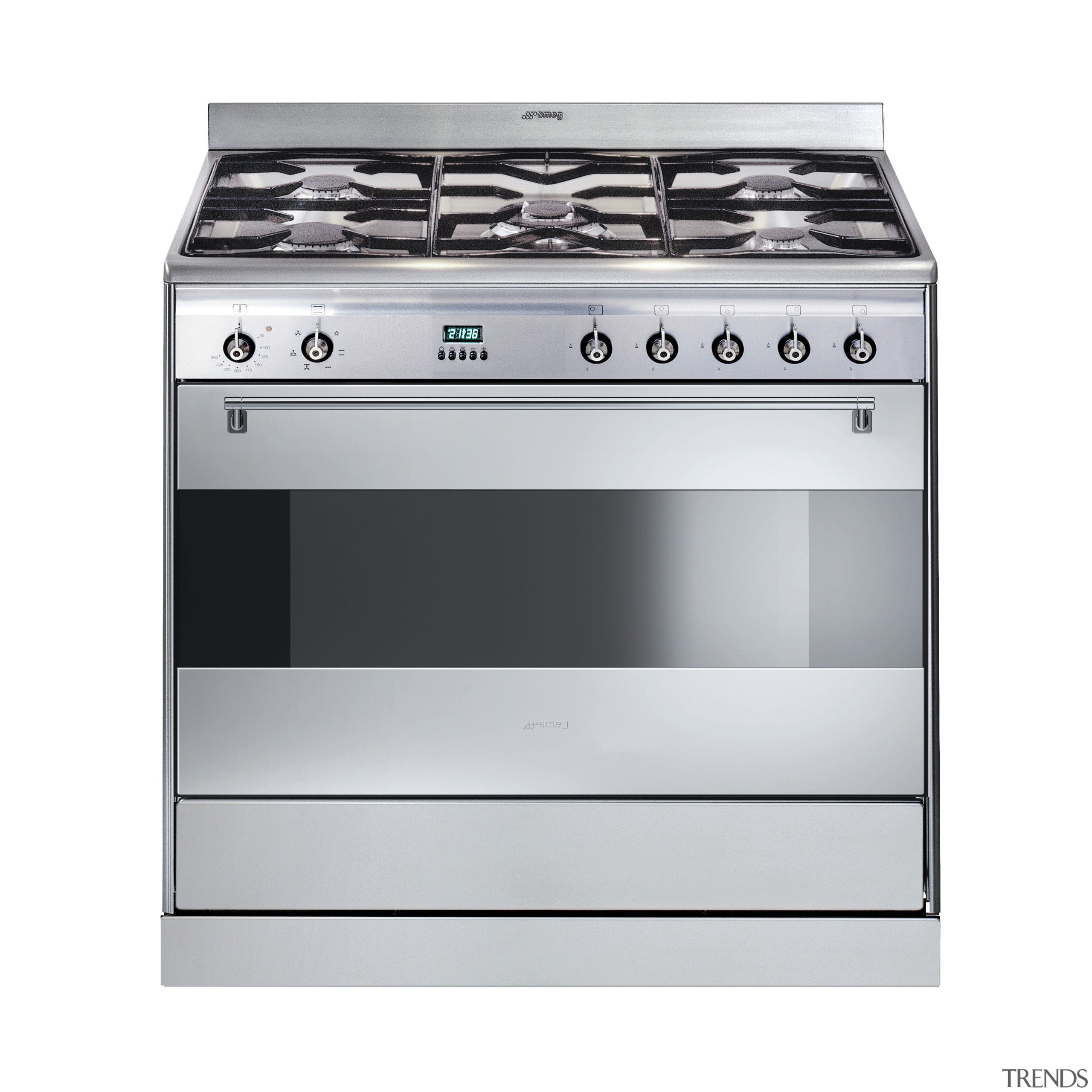 Freestanding cookers from Smeg highlight a significant design gas stove, home appliance, kitchen appliance, kitchen stove, major appliance, product, product design, white, gray