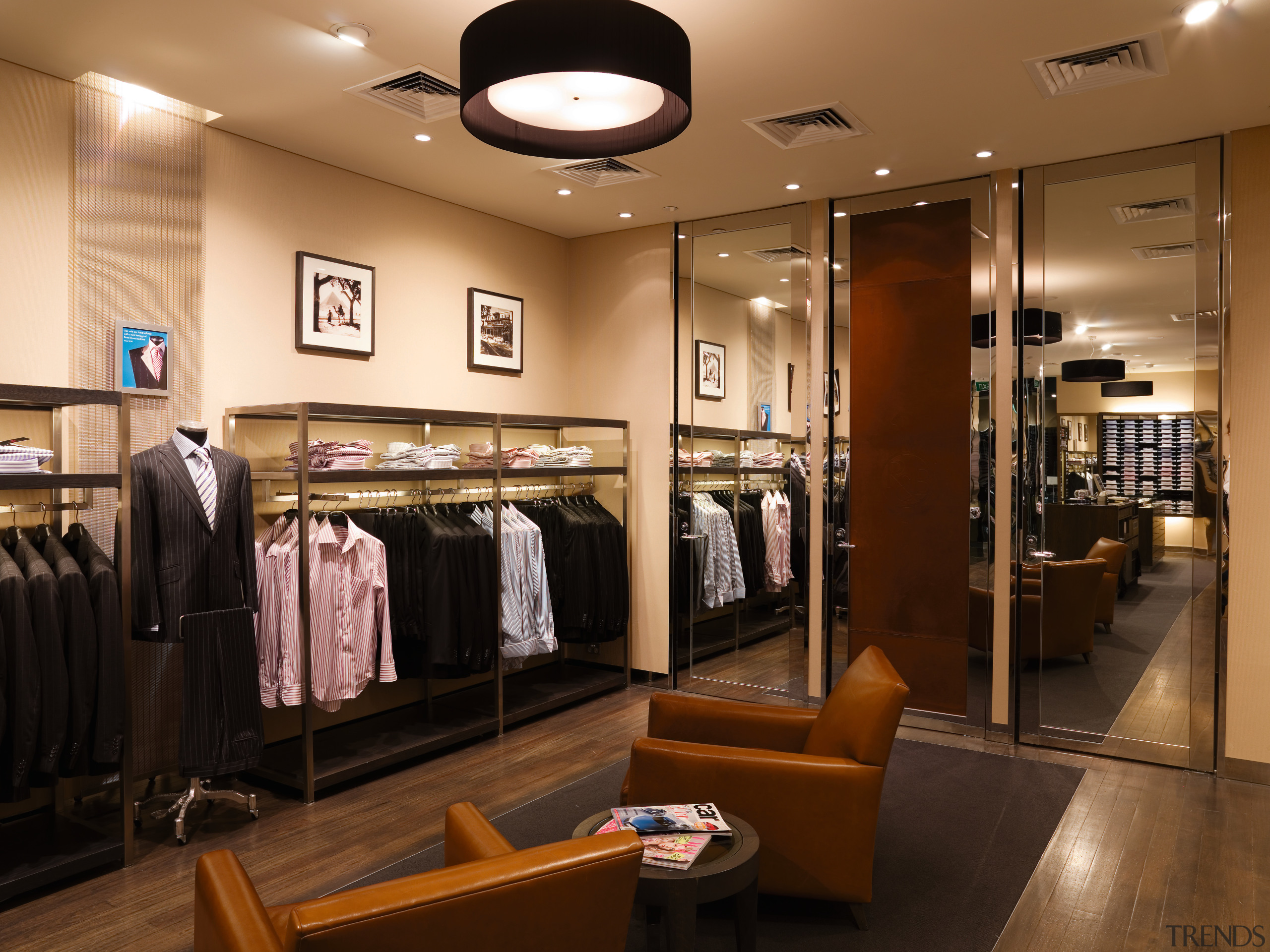 An interior view of the Rhodes &amp; beckett boutique, interior design, retail, brown, black