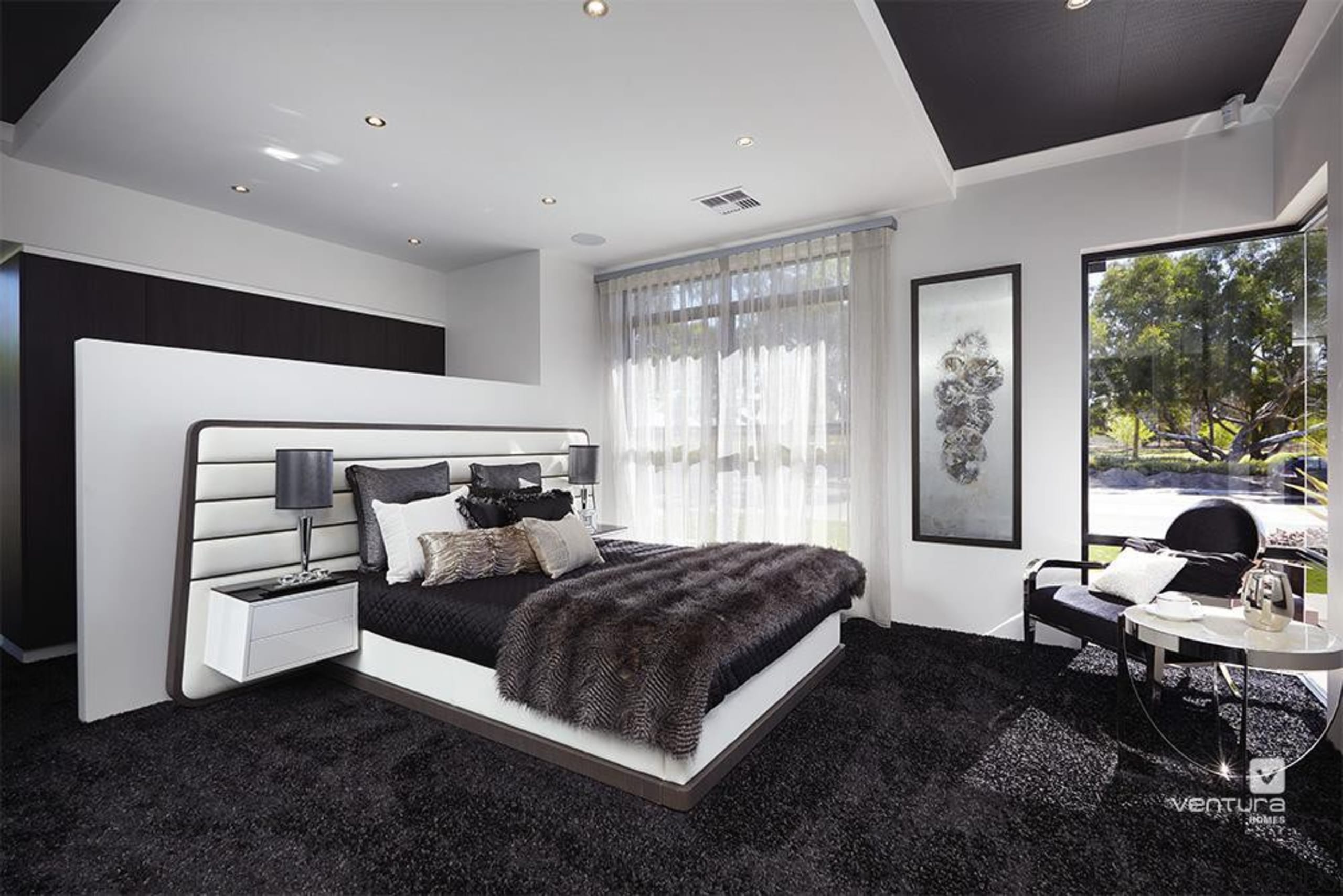 Master ensuite design. - The Montrose Display Home bedroom, ceiling, interior design, real estate, room, window, gray, black