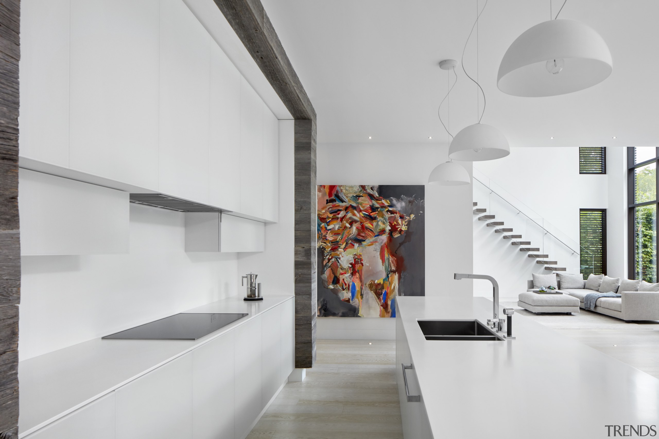 Giant paintings break up expansive walls of white, 